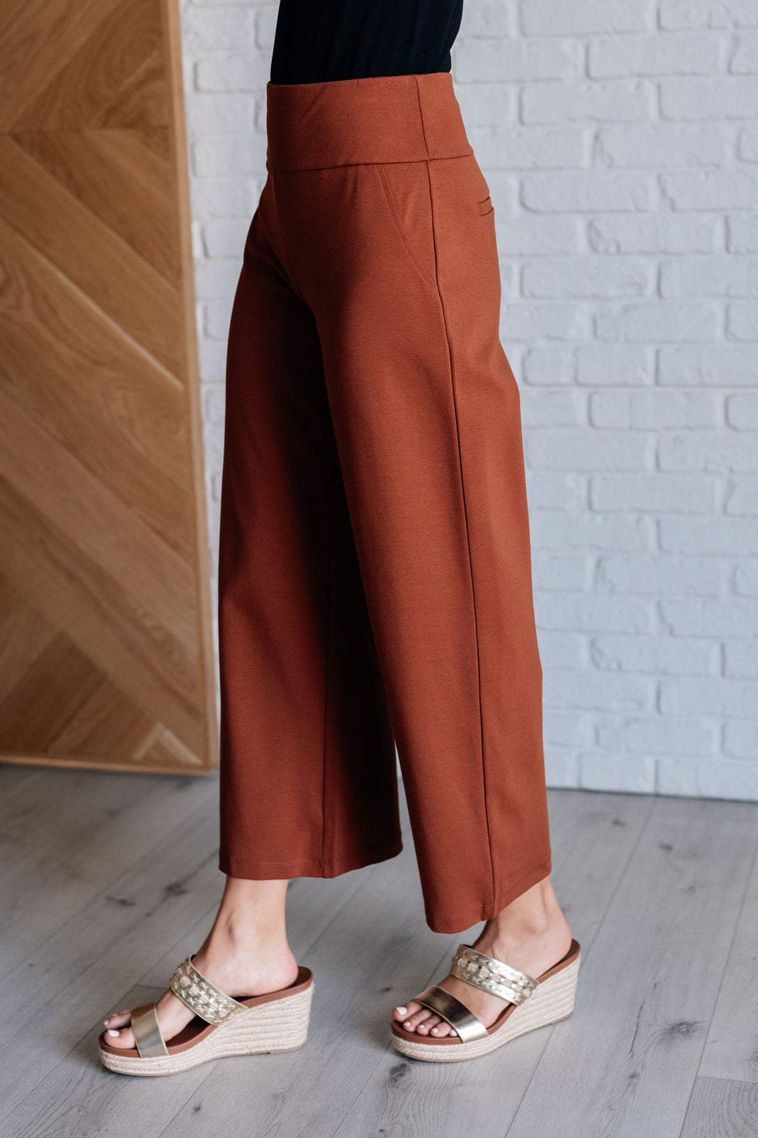 Magic Wide Leg Crop Pants in Rust - Lavish Fix