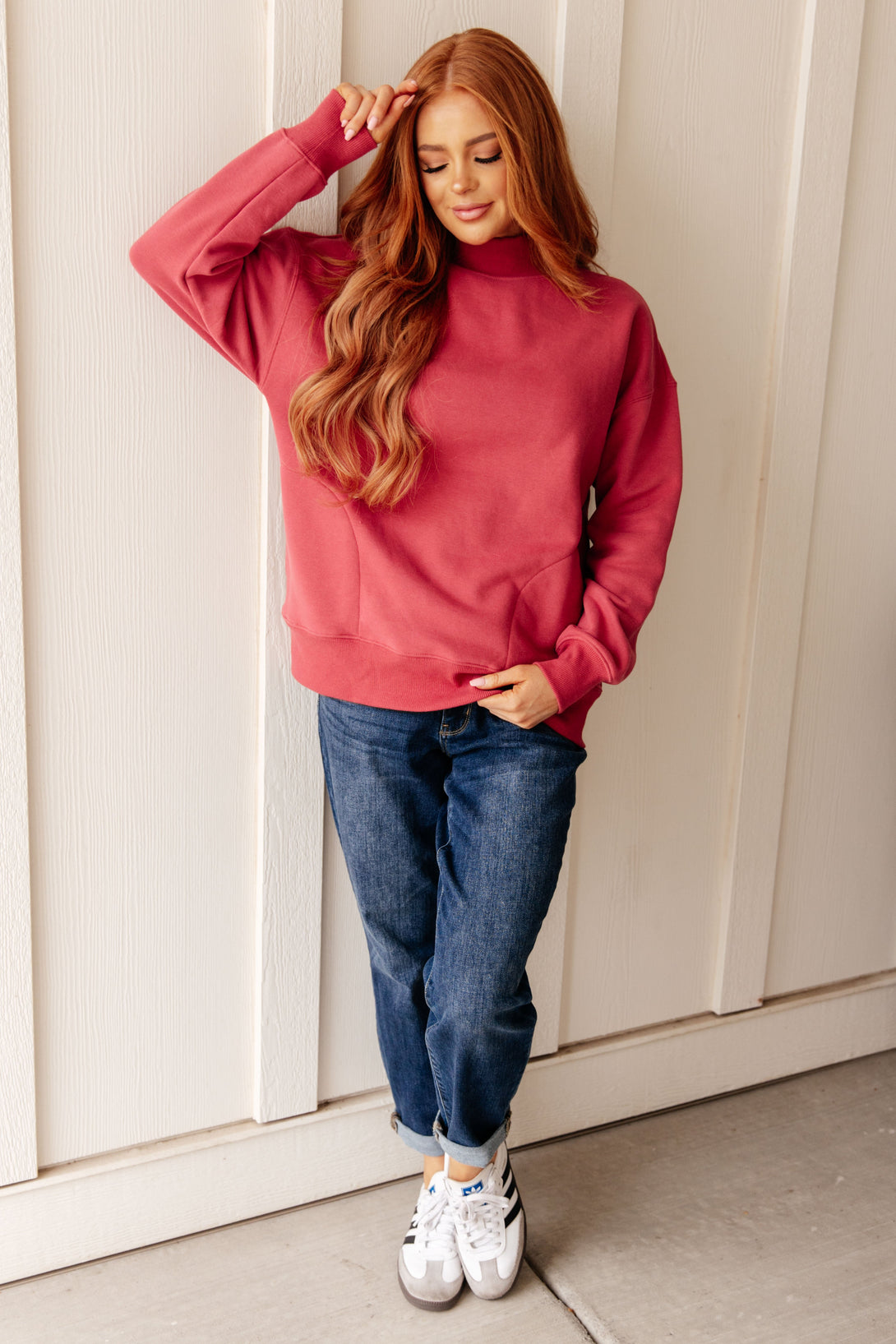 Make No Mistake Mock Neck Pullover in Cranberry - Lavish Fix