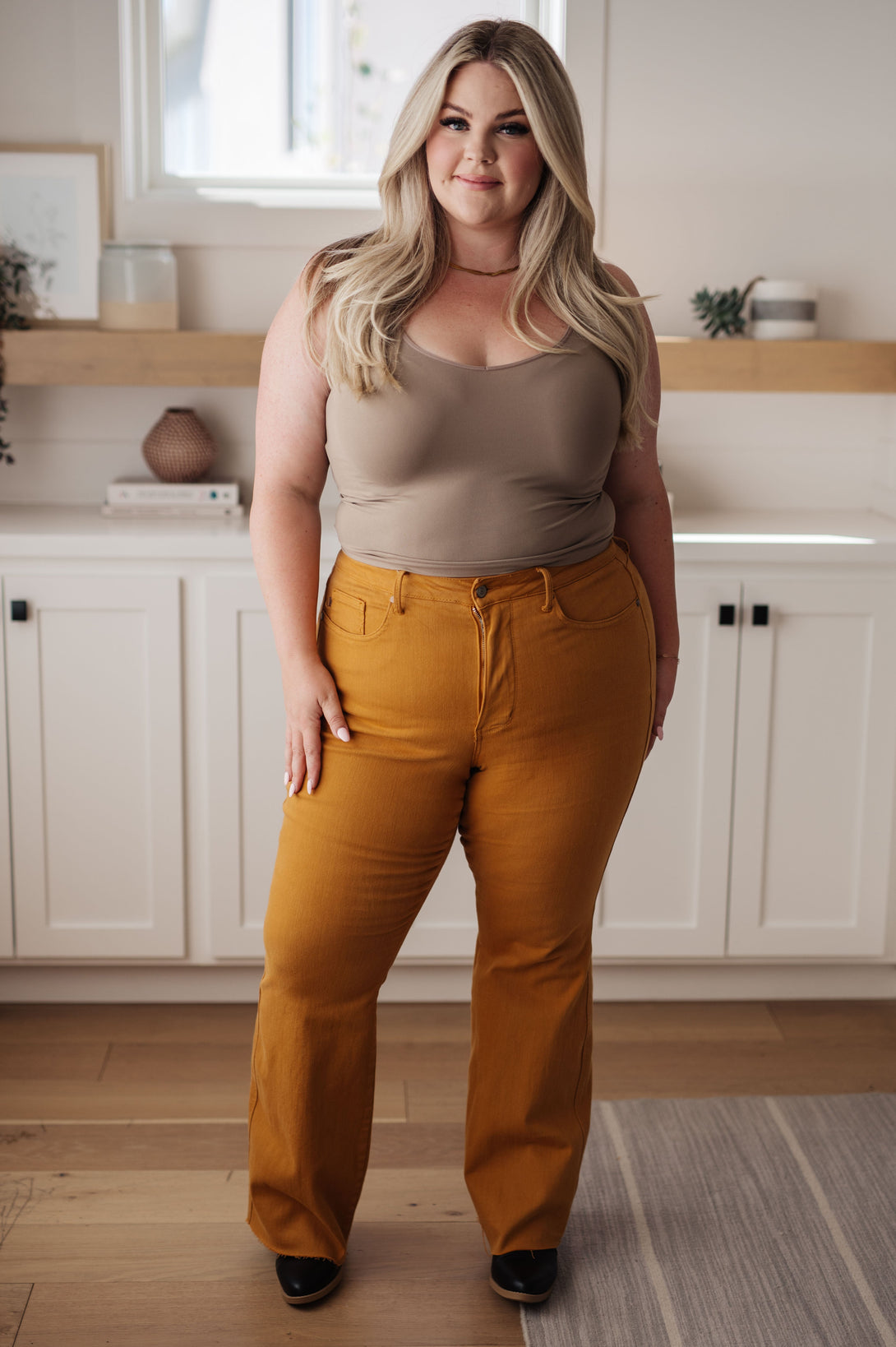 Melinda High Rise Control Top Flare Jeans in Marigold - Lavish Fix