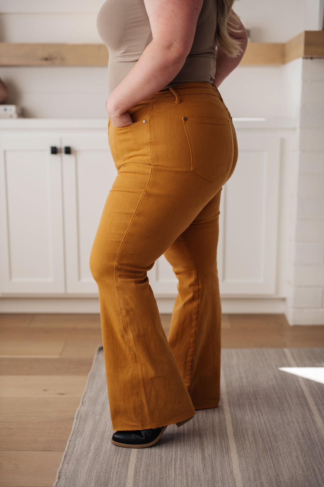 Melinda High Rise Control Top Flare Jeans in Marigold - Lavish Fix