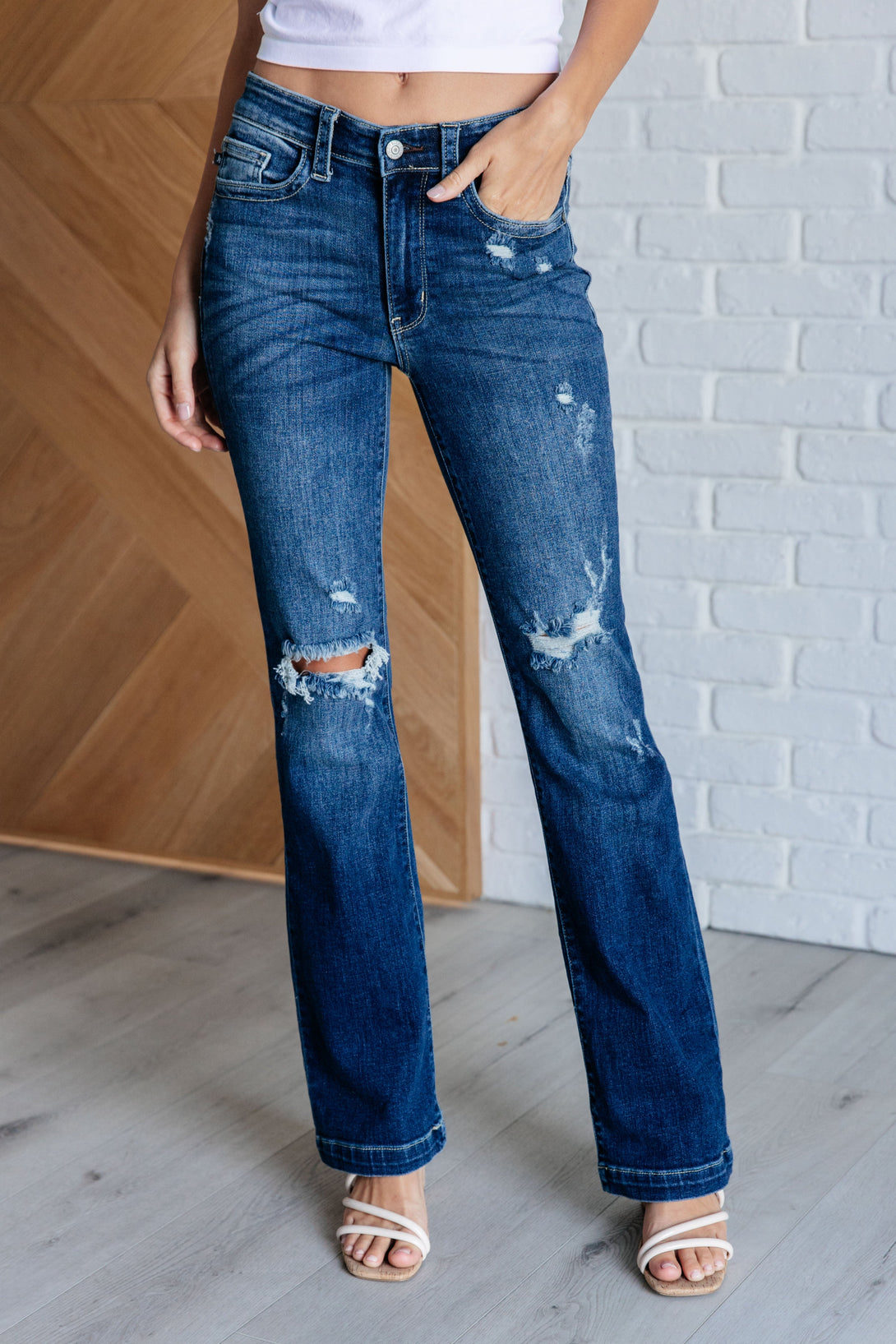 Mila Mid Rise Distressed Bootcut Jeans - Lavish Fix