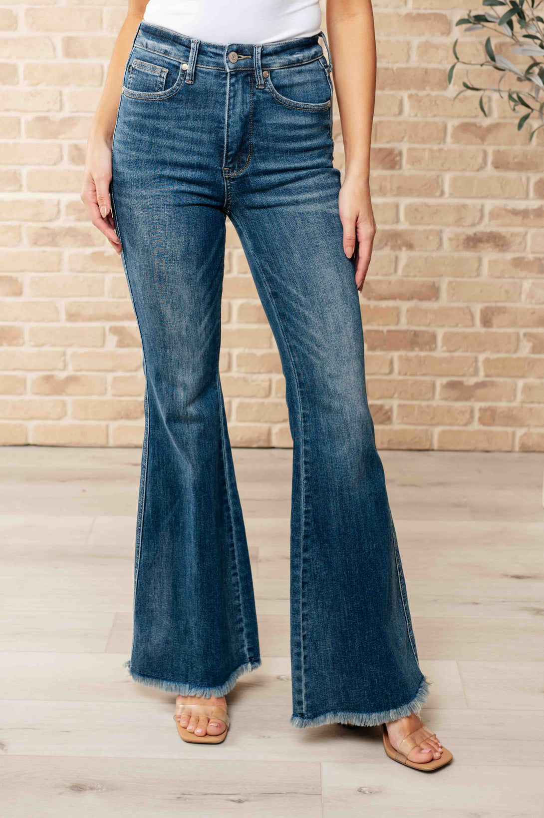 Miley High Waist Control Top Frayed Hem Flare Jeans - Lavish Fix