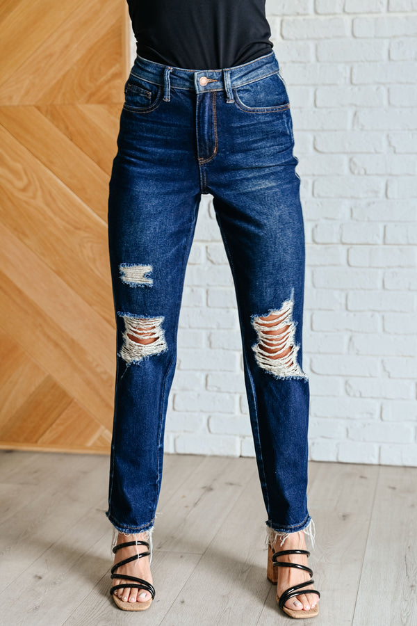 Montana High Rise Rigid Magic Distressed Straight Jeans - Lavish Fix