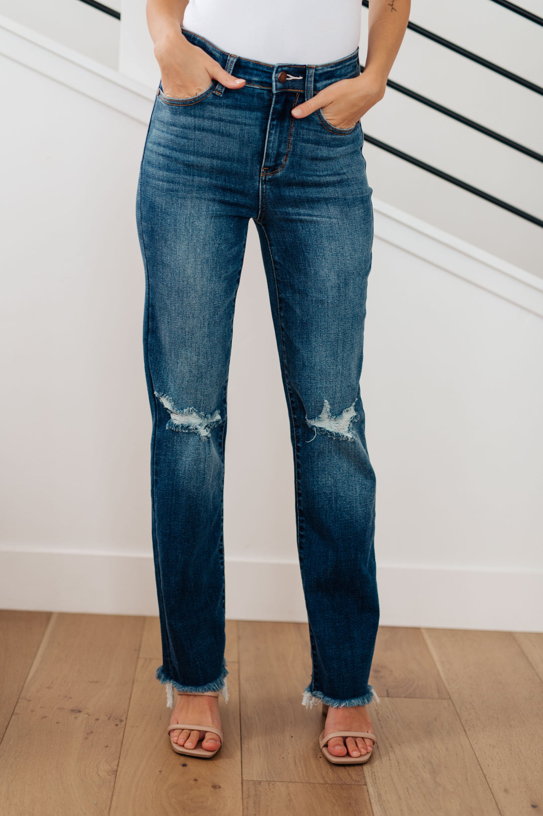 Morgan High Rise Distressed Straight Jeans - Lavish Fix