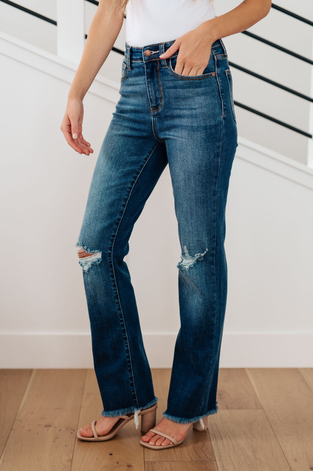 Morgan High Rise Distressed Straight Jeans - Lavish Fix