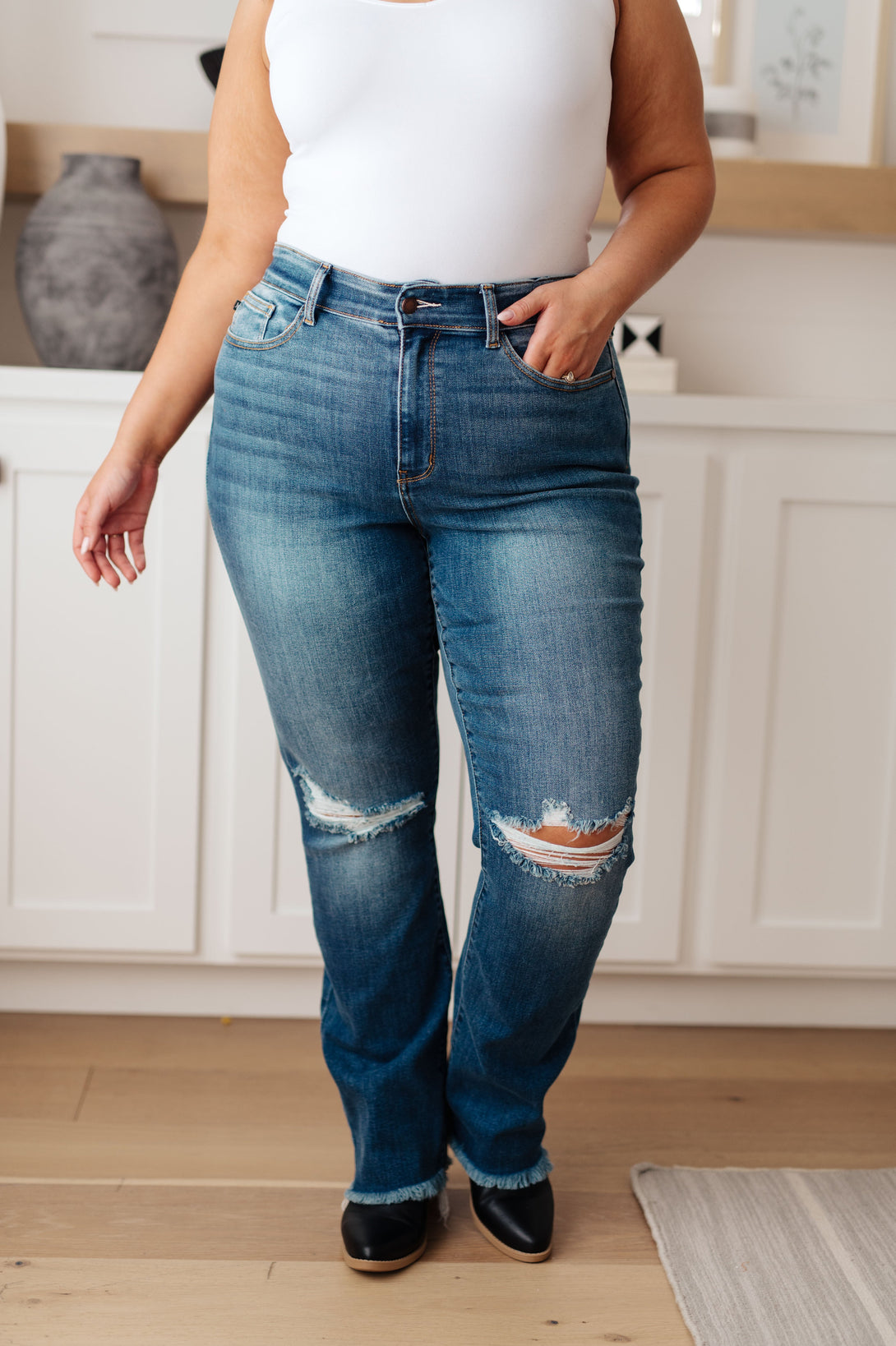 Morgan High Rise Distressed Straight Jeans - Lavish Fix