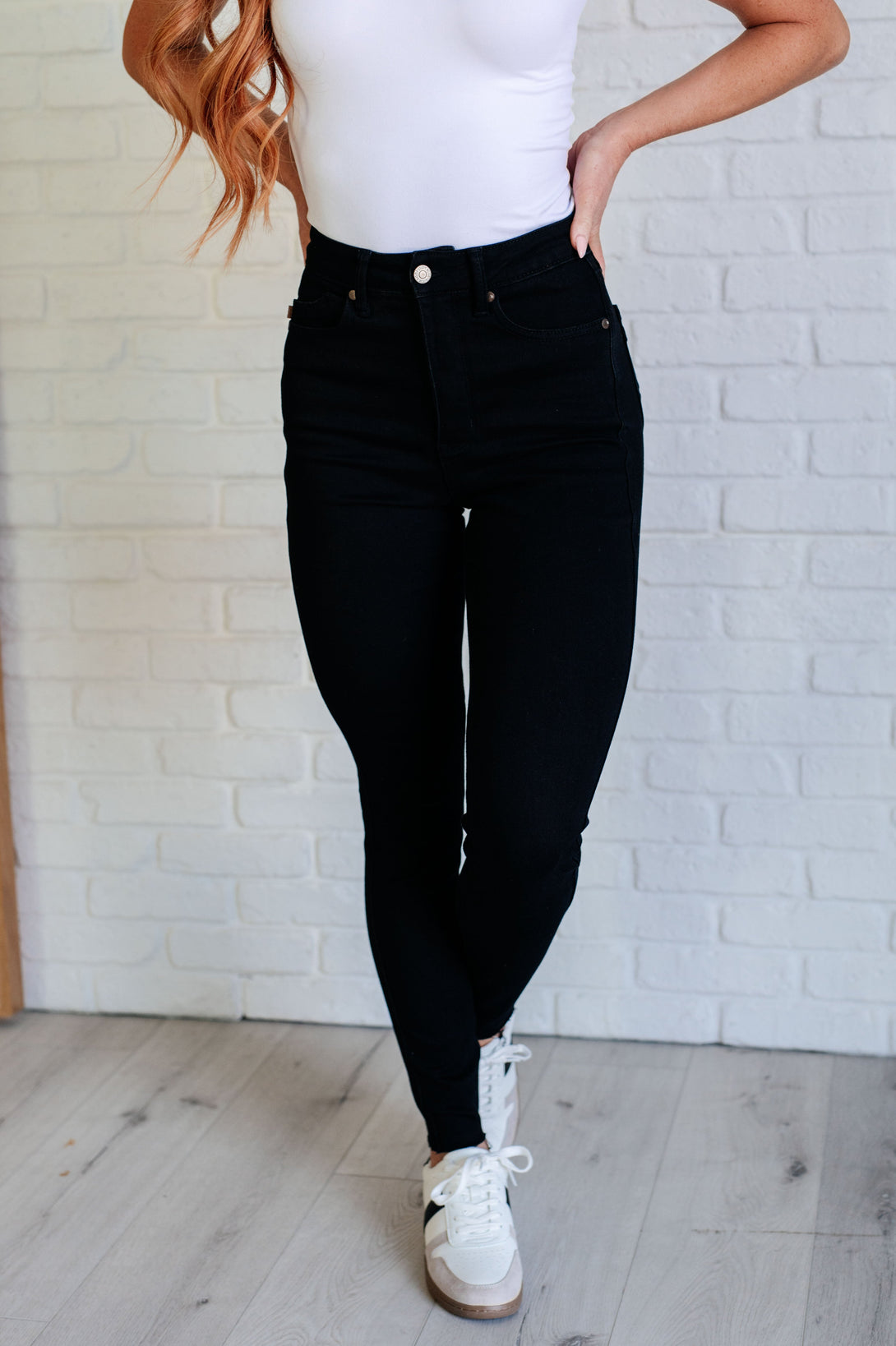 Nicole Tummy Control Skinny Jeans in Black - Lavish Fix