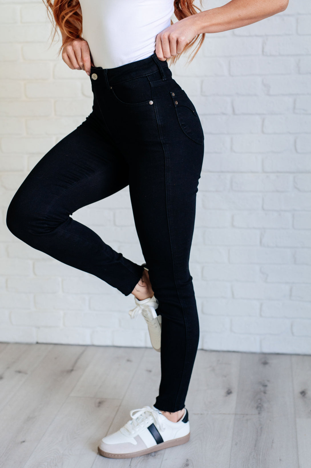 Nicole Tummy Control Skinny Jeans in Black - Lavish Fix