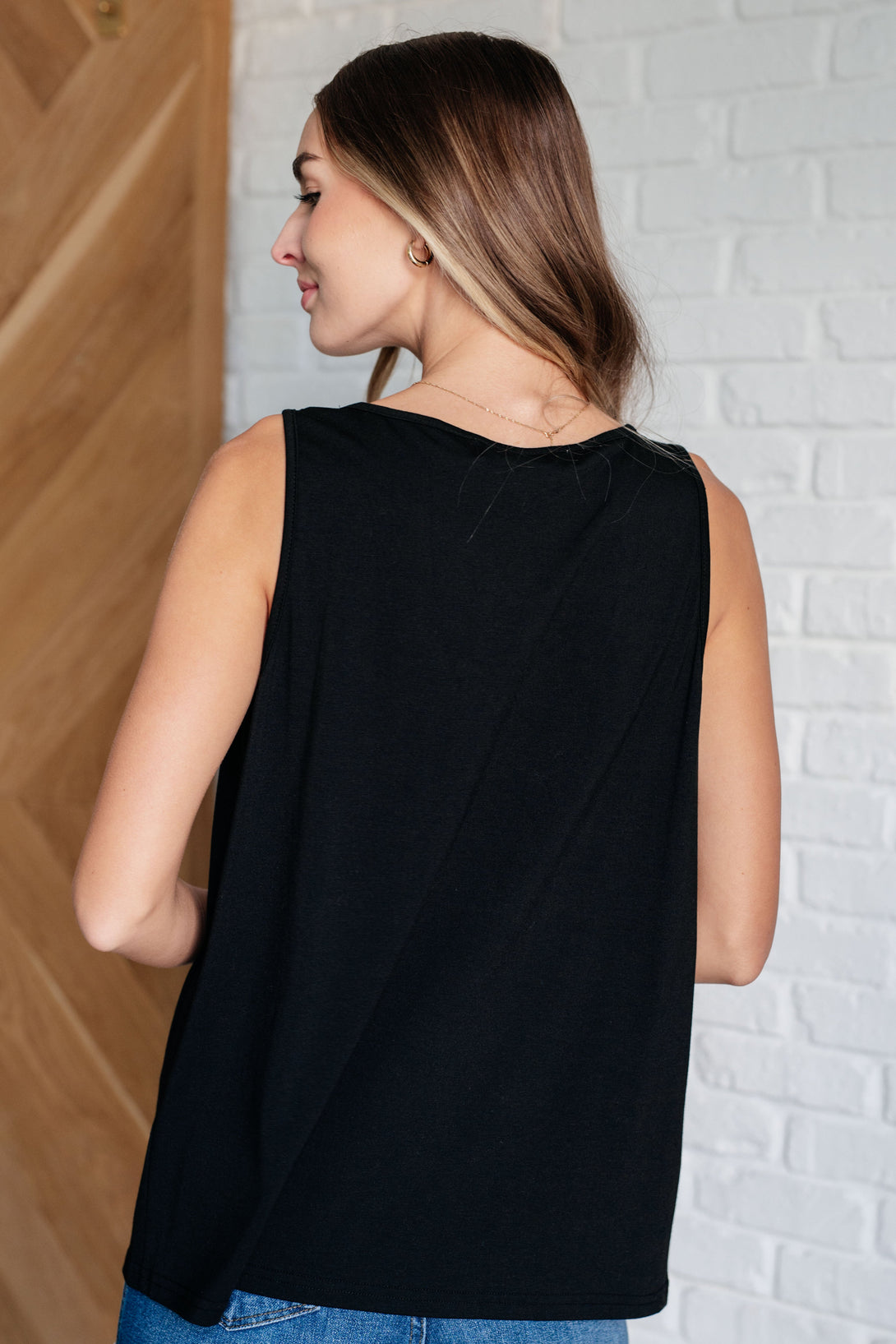 Not So Anxious V-Neck Tank in Black - Lavish Fix