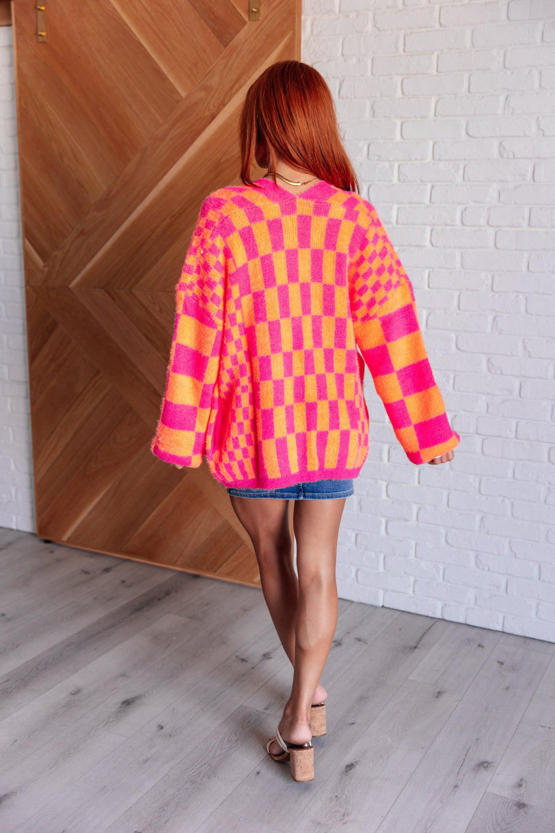 Noticed in Neon Checkered Cardigan in Pink and Orange - Lavish Fix