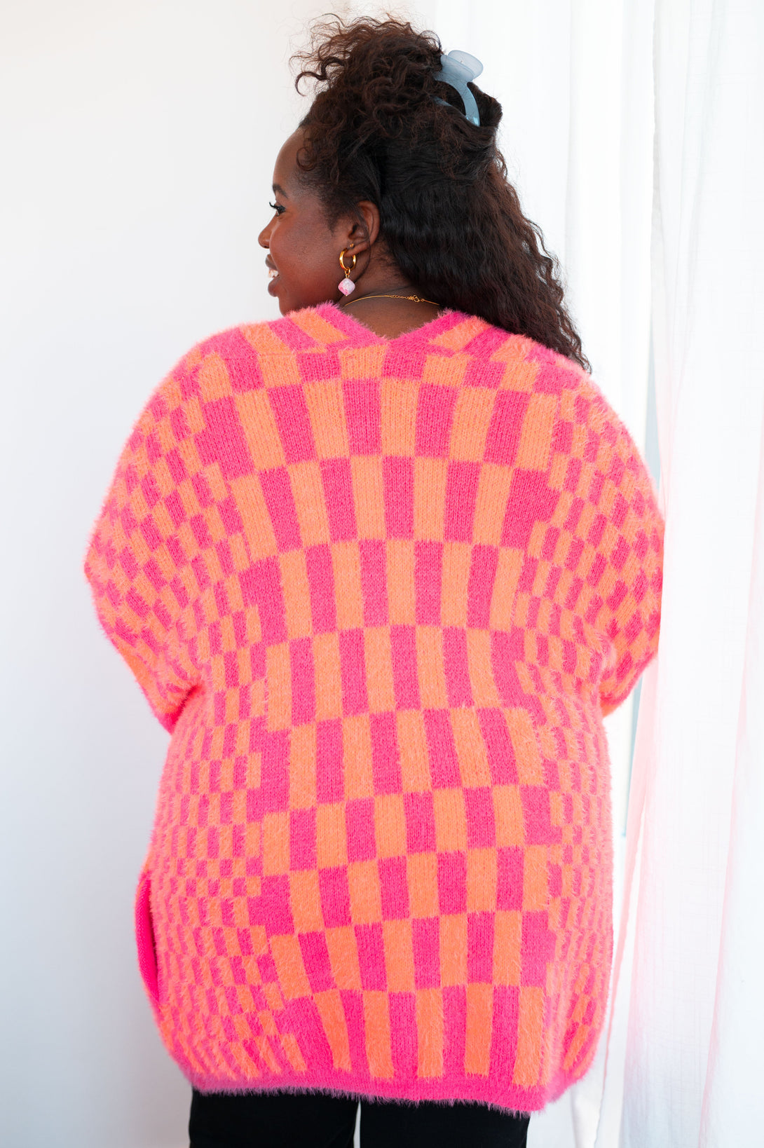 Noticed in Neon Checkered Cardigan in Pink and Orange - Lavish Fix