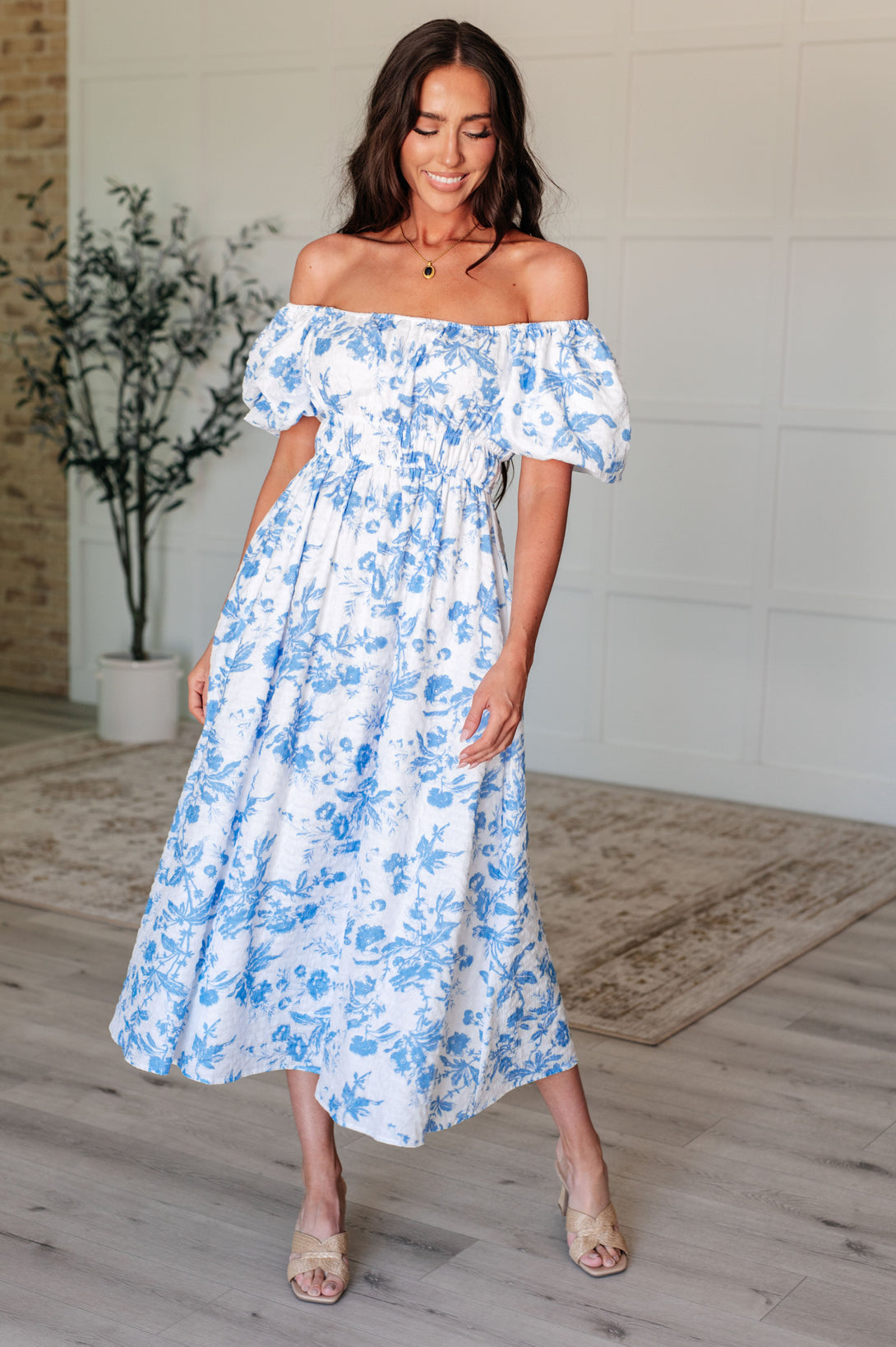 Nurturing Myself Square Neck Floral Dress in Blue - Lavish Fix