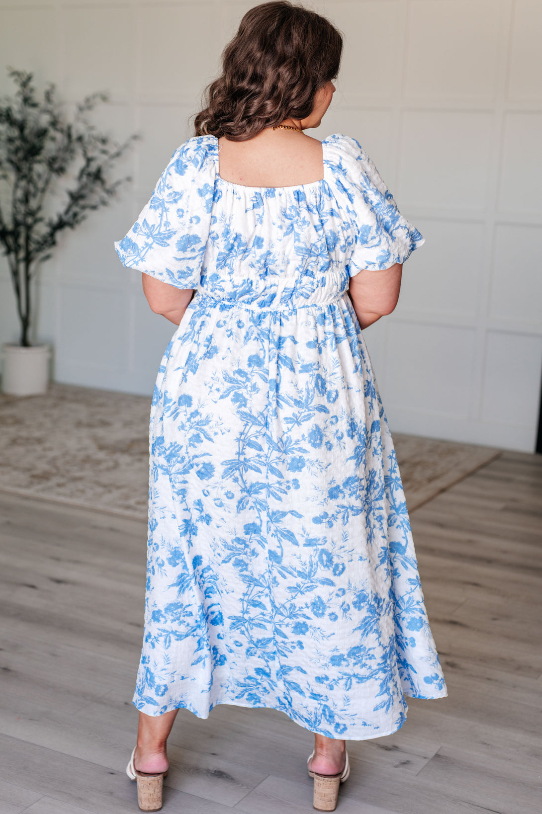 Nurturing Myself Square Neck Floral Dress in Blue - Lavish Fix