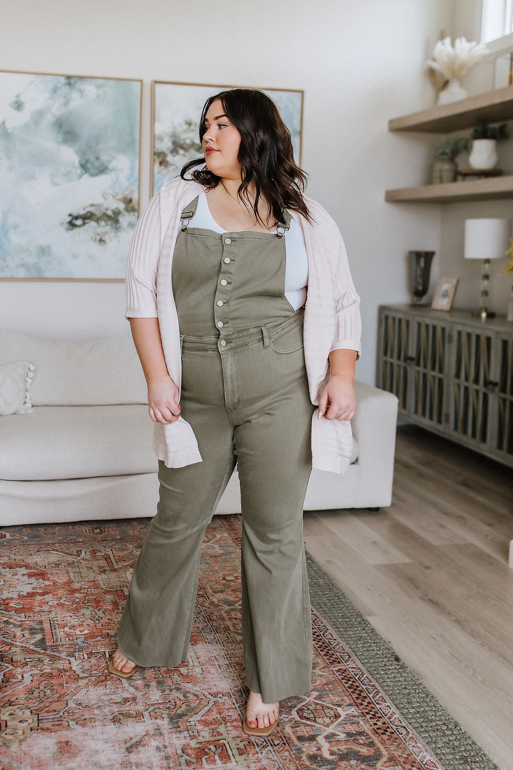 Olivia Control Top Release Hem Overalls in Olive - Lavish Fix