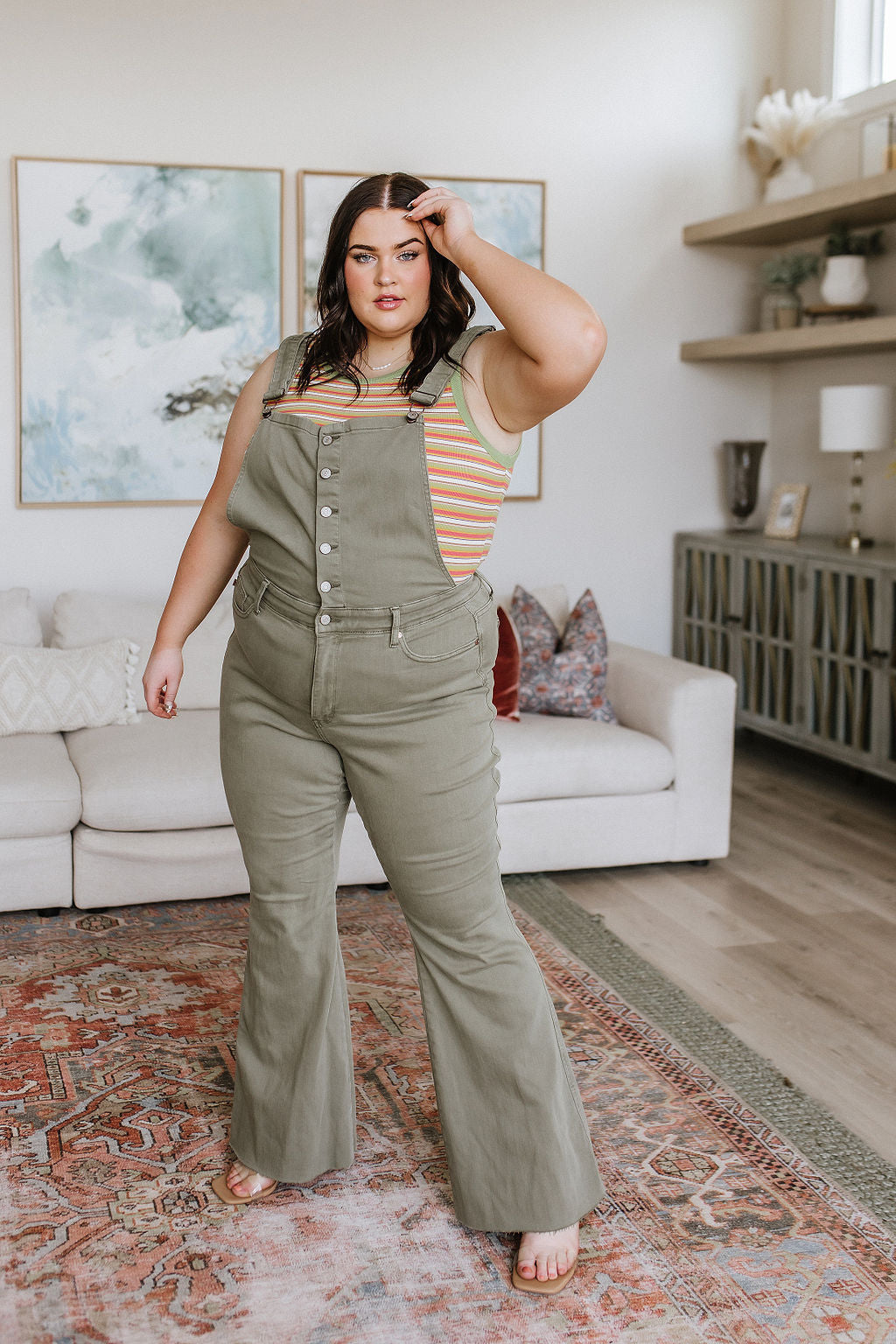 Olivia Control Top Release Hem Overalls in Olive - Lavish Fix