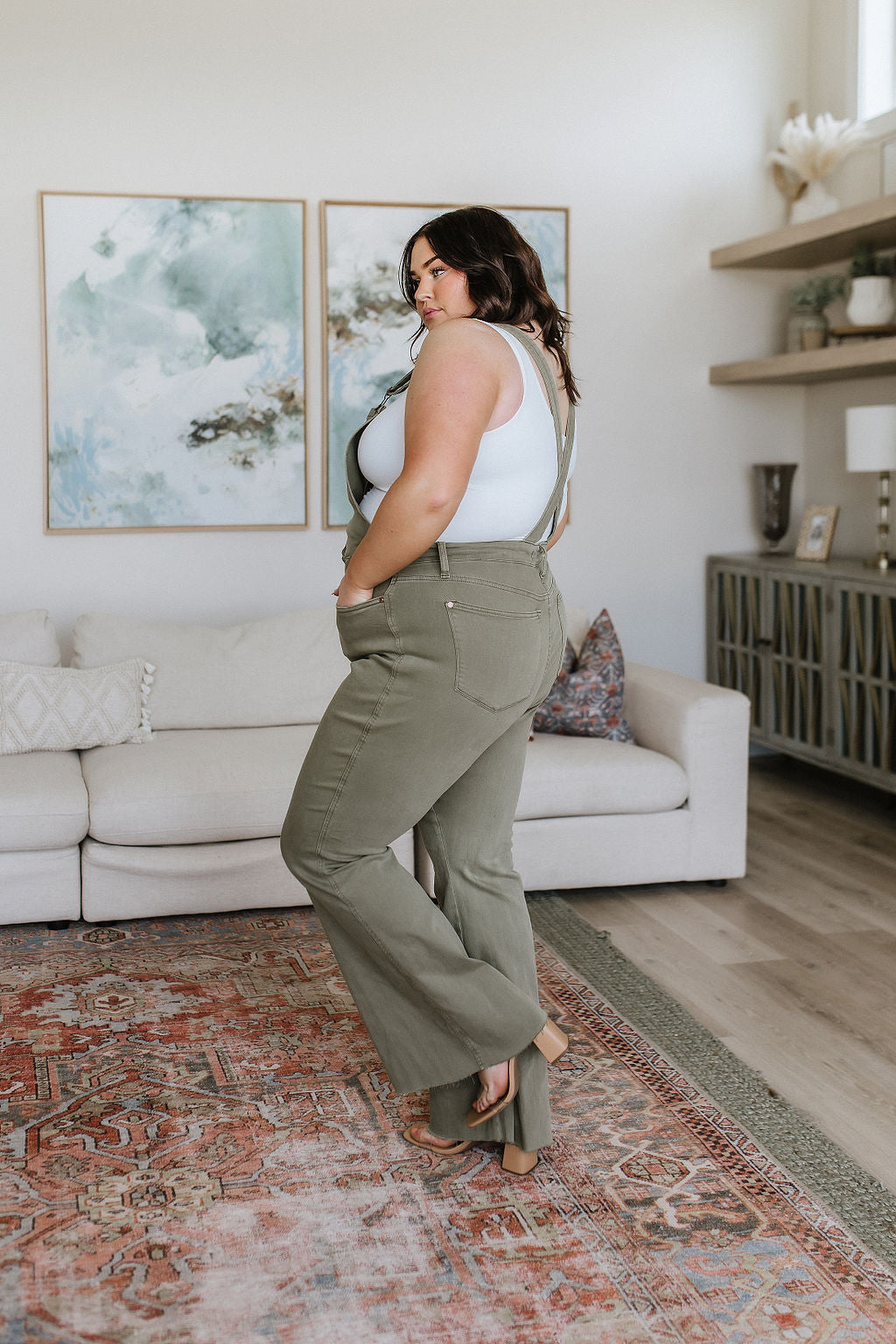 Olivia Control Top Release Hem Overalls in Olive - Lavish Fix