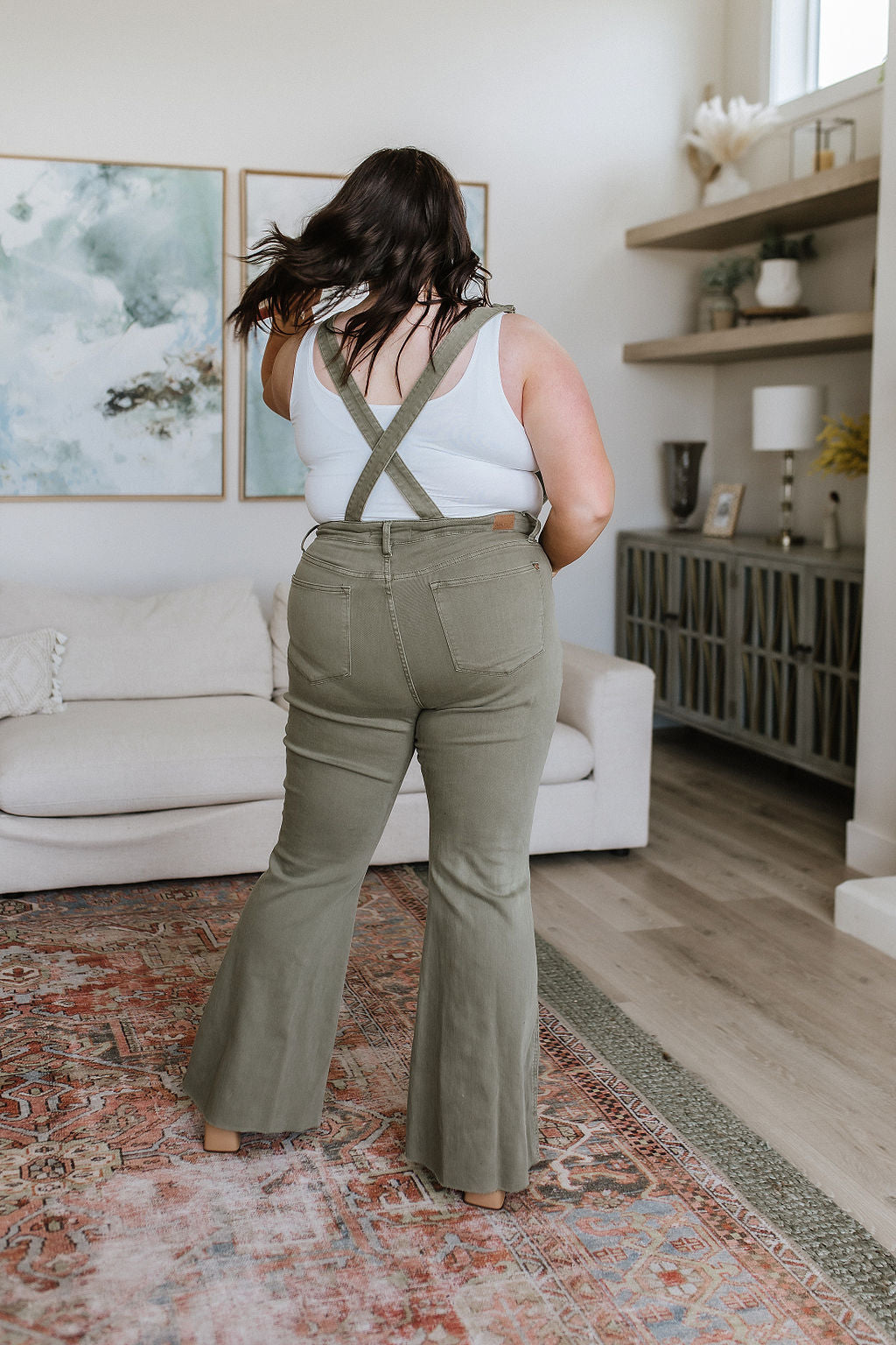 Olivia Control Top Release Hem Overalls in Olive - Lavish Fix