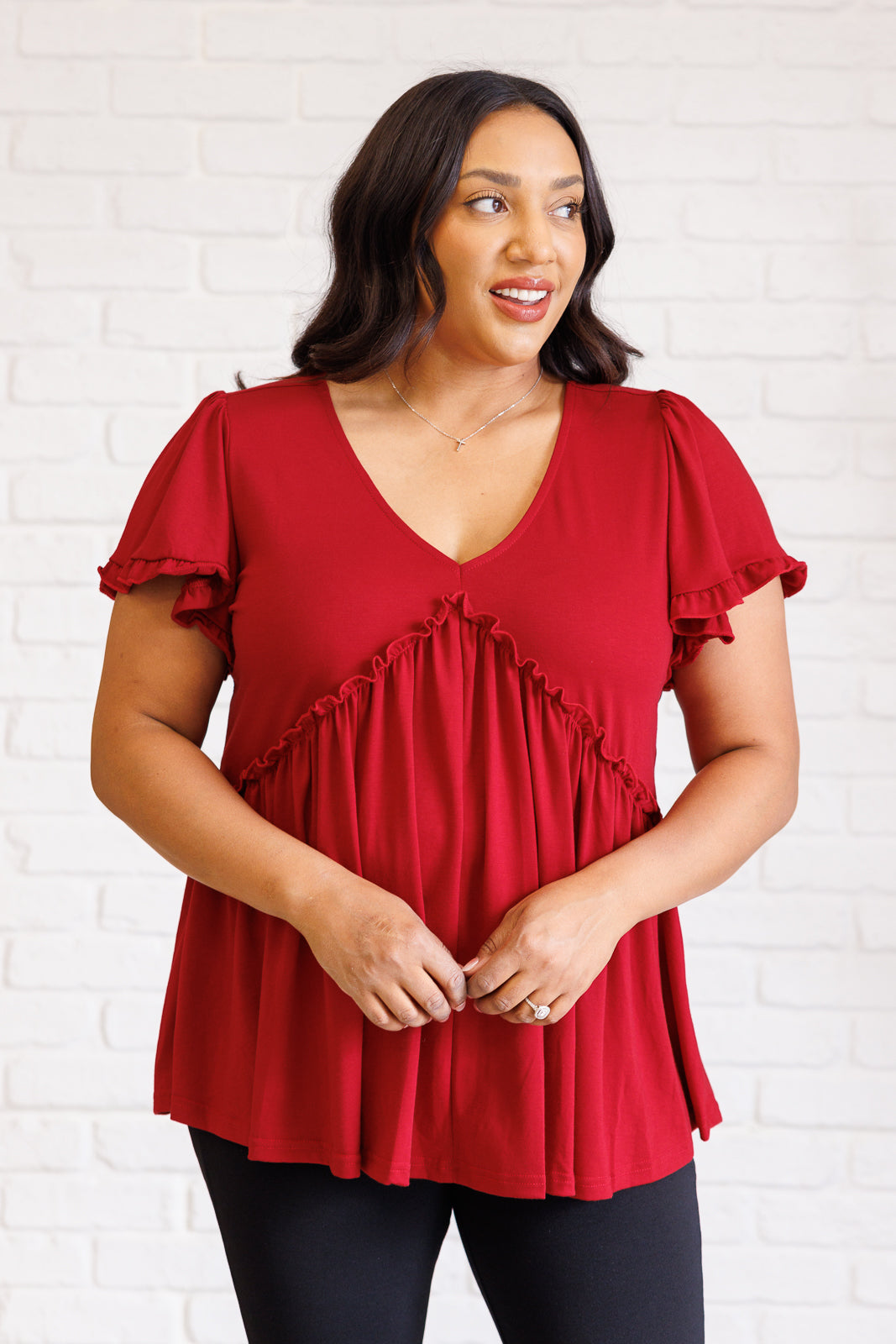 One Day Soon V-Neck Ruffle Detail Top - Lavish Fix