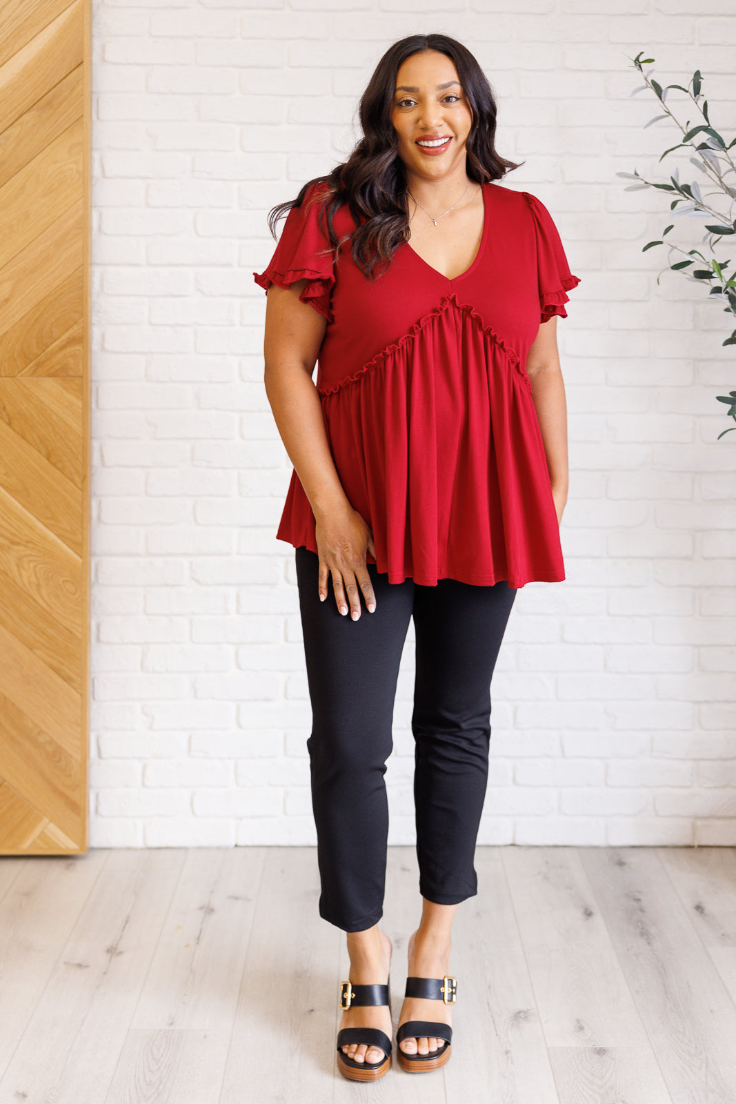 One Day Soon V-Neck Ruffle Detail Top - Lavish Fix