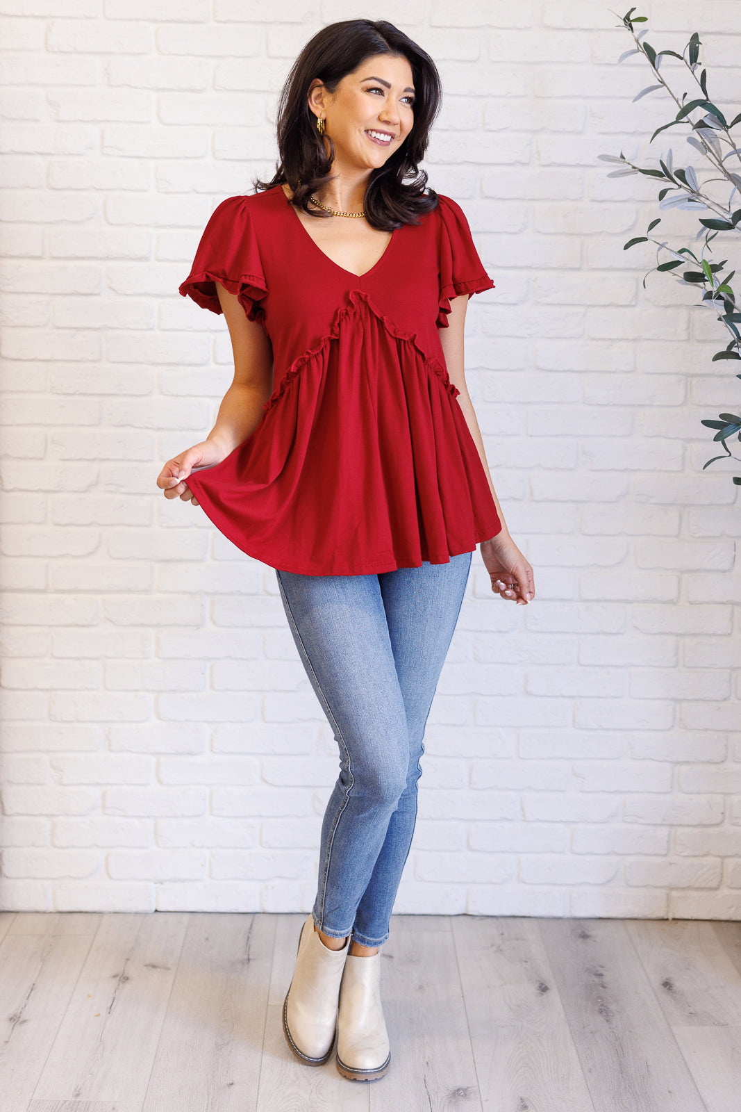 One Day Soon V-Neck Ruffle Detail Top - Lavish Fix