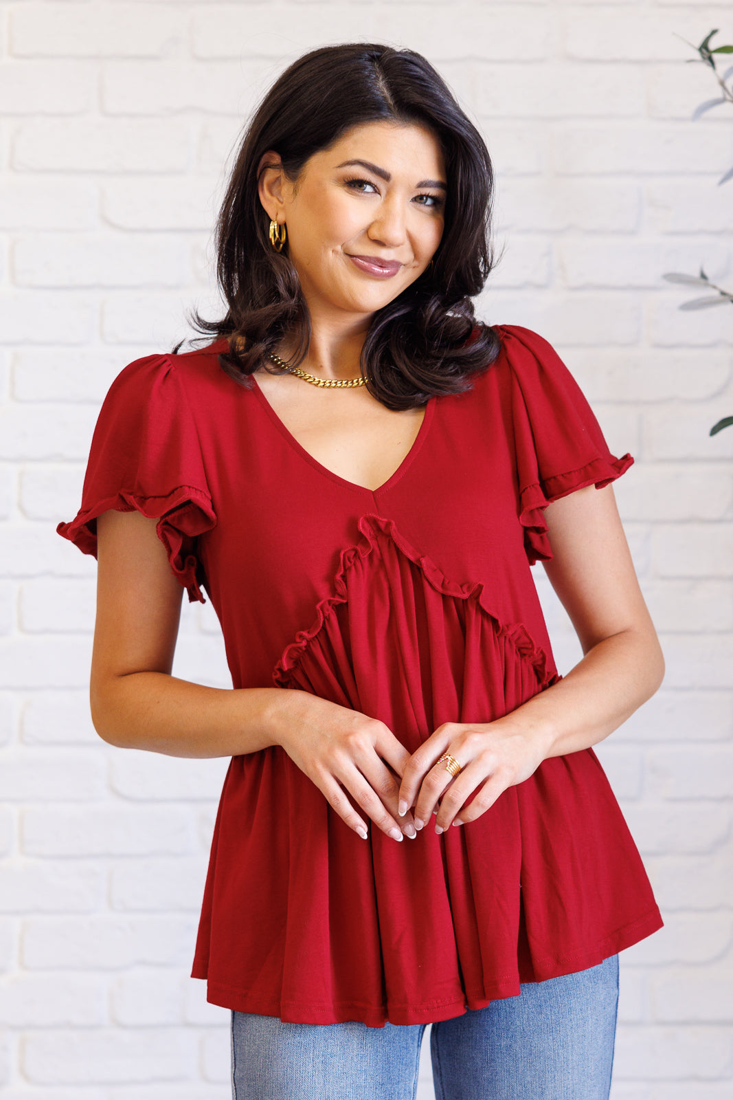 One Day Soon V-Neck Ruffle Detail Top - Lavish Fix