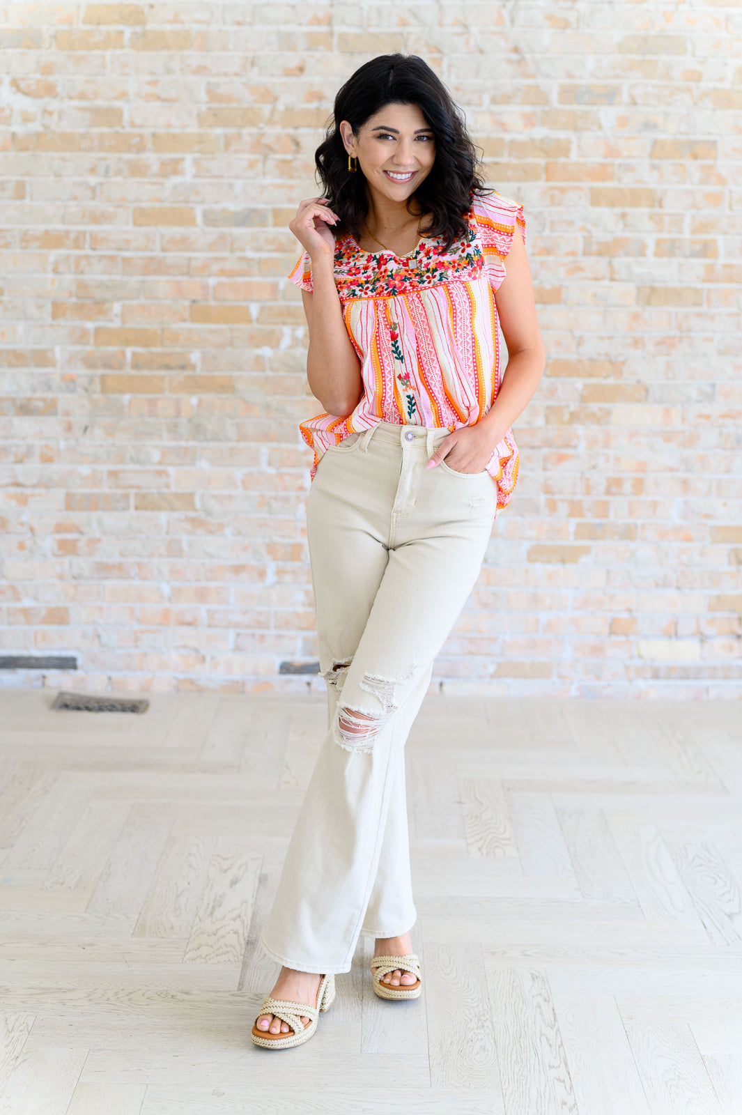 Orange Blossoms Flutter Sleeve Blouse - Lavish Fix