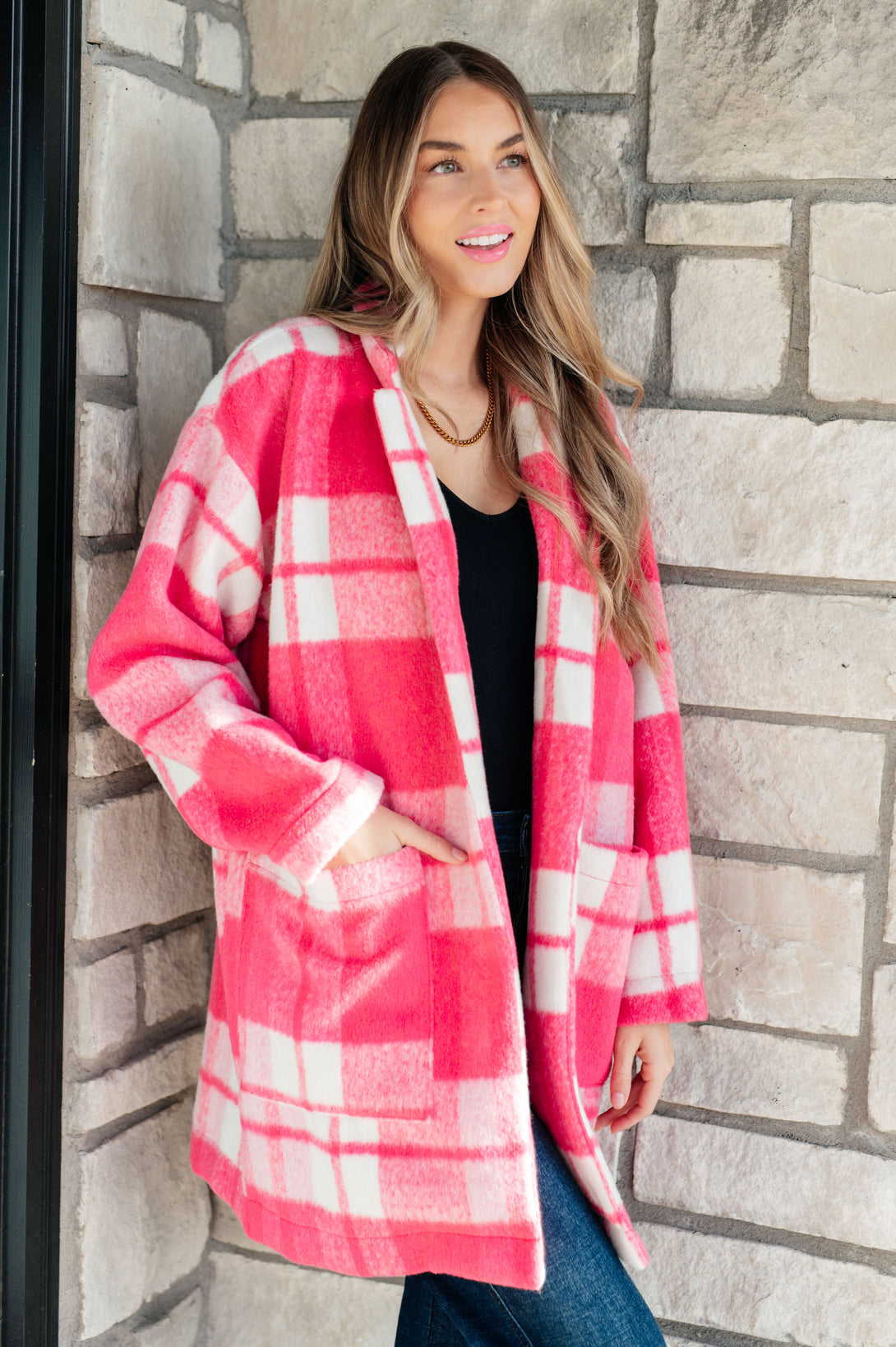 Passion in Plaid Coat in Pink - Lavish Fix