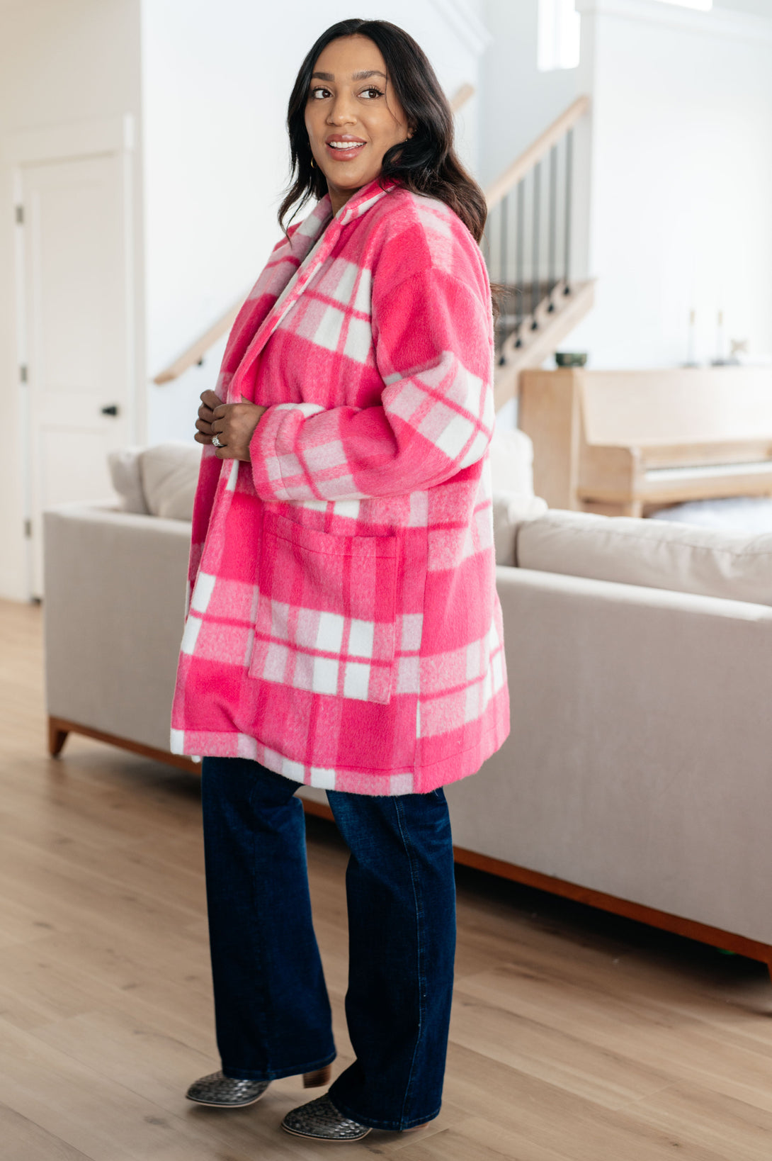 Passion in Plaid Coat in Pink - Lavish Fix