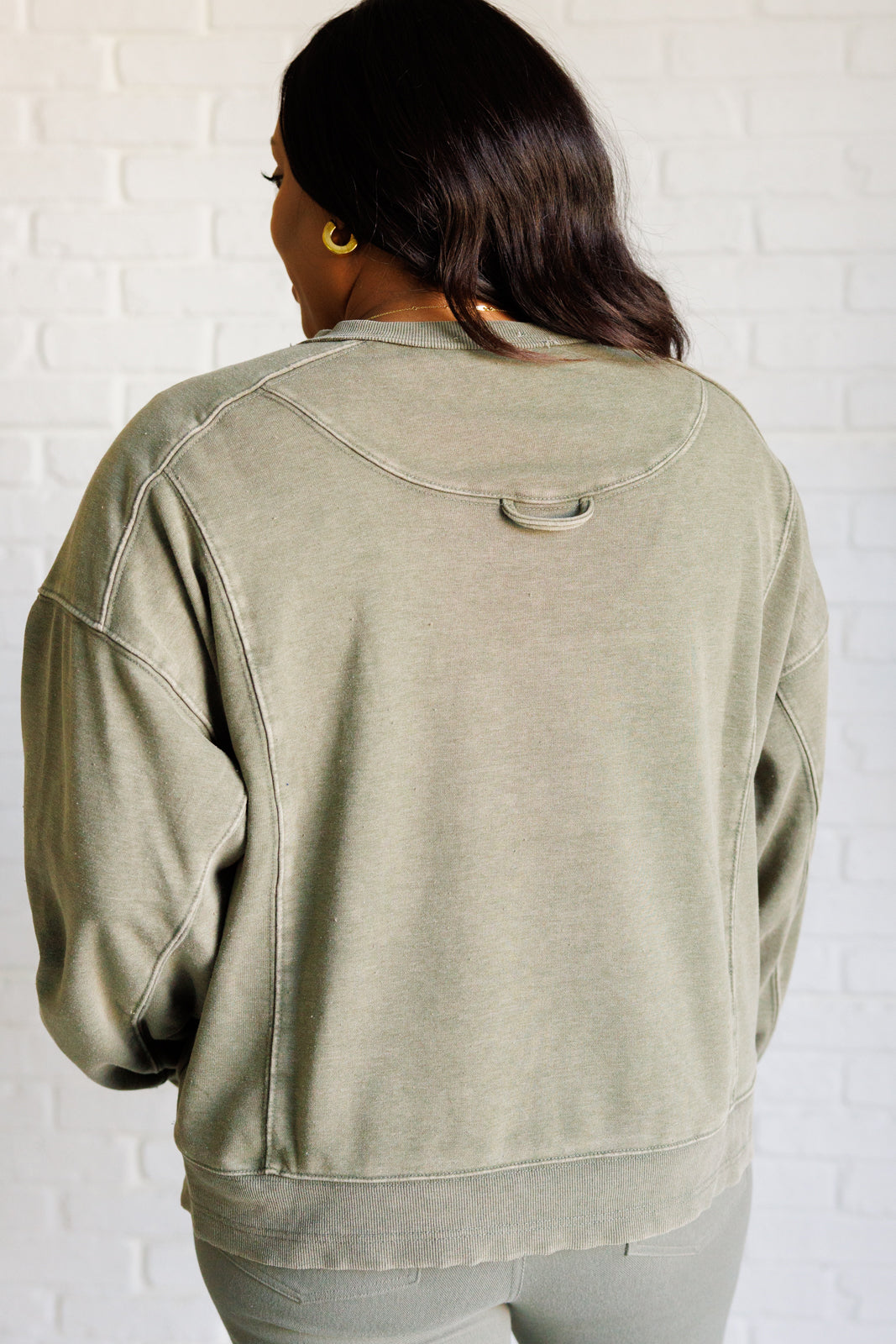 Quick Fix Mineral Wash Crew Neck Pullover in Army Green - Lavish Fix