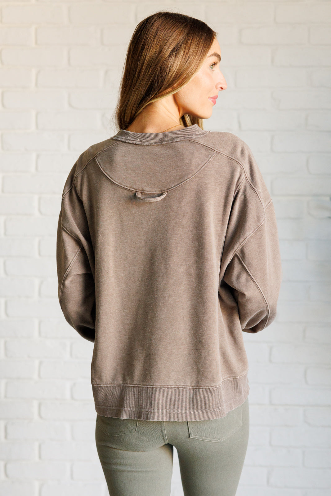 Quick Fix Mineral Wash Crew Neck Pullover in Mocha - Lavish Fix