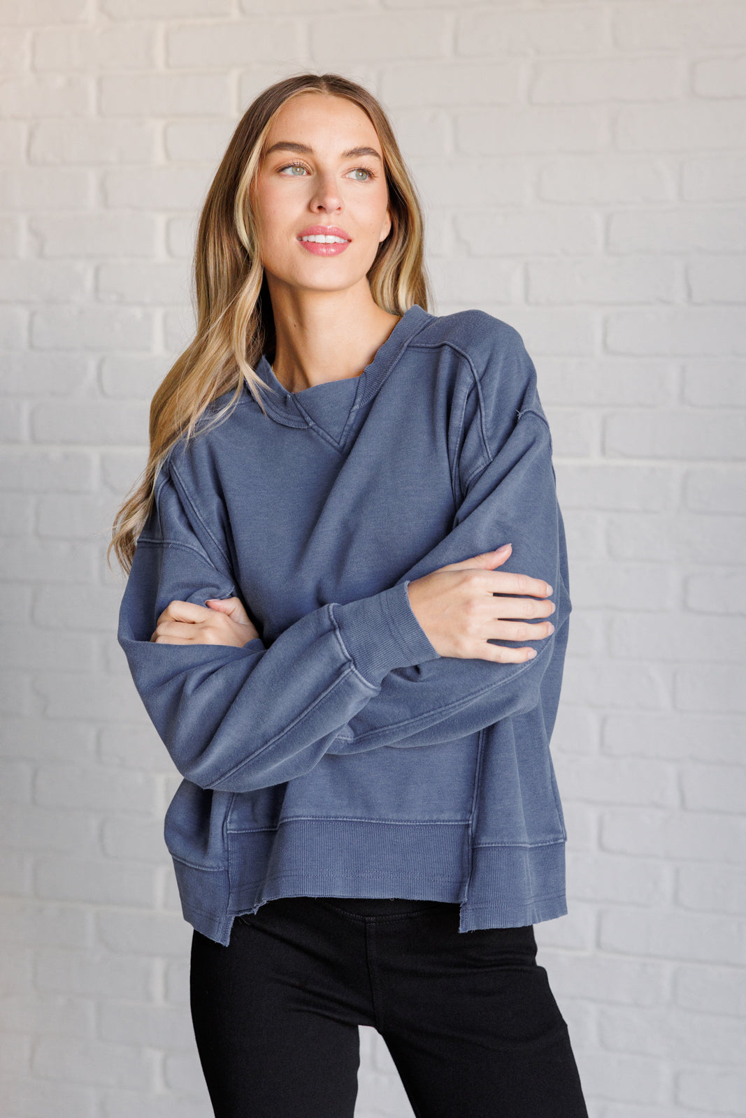 Quick Fix Mineral Wash Crew Neck Pullover in Psychic - Lavish Fix