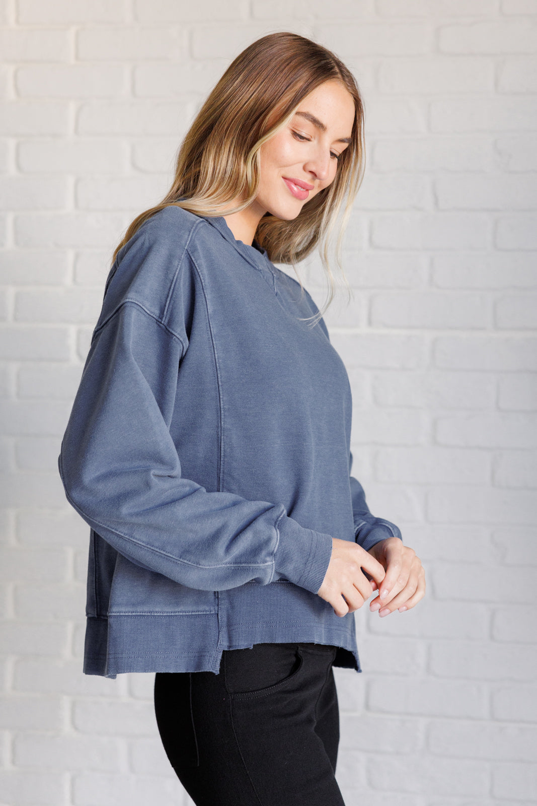 Quick Fix Mineral Wash Crew Neck Pullover in Psychic - Lavish Fix