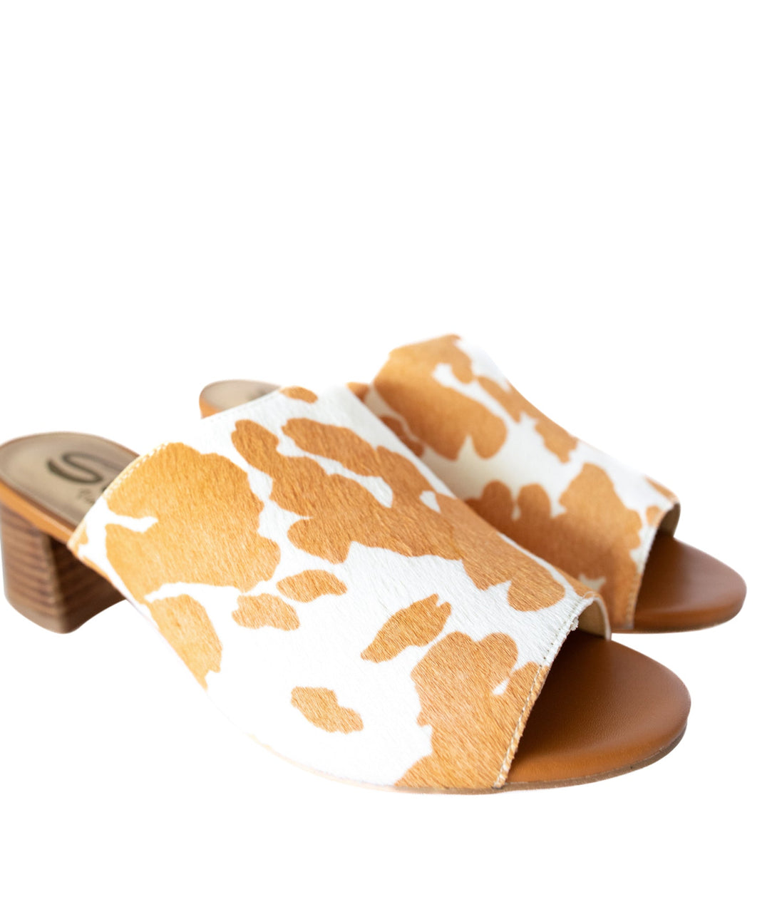 Richwood Peeptoe Tan and White Cowhide Slide - Lavish Fix