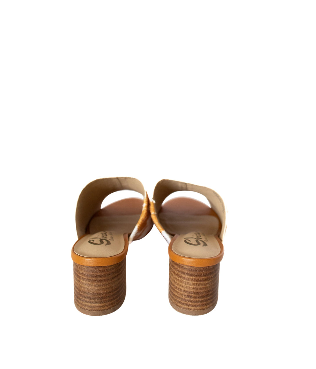 Richwood Peeptoe Tan and White Cowhide Slide - Lavish Fix