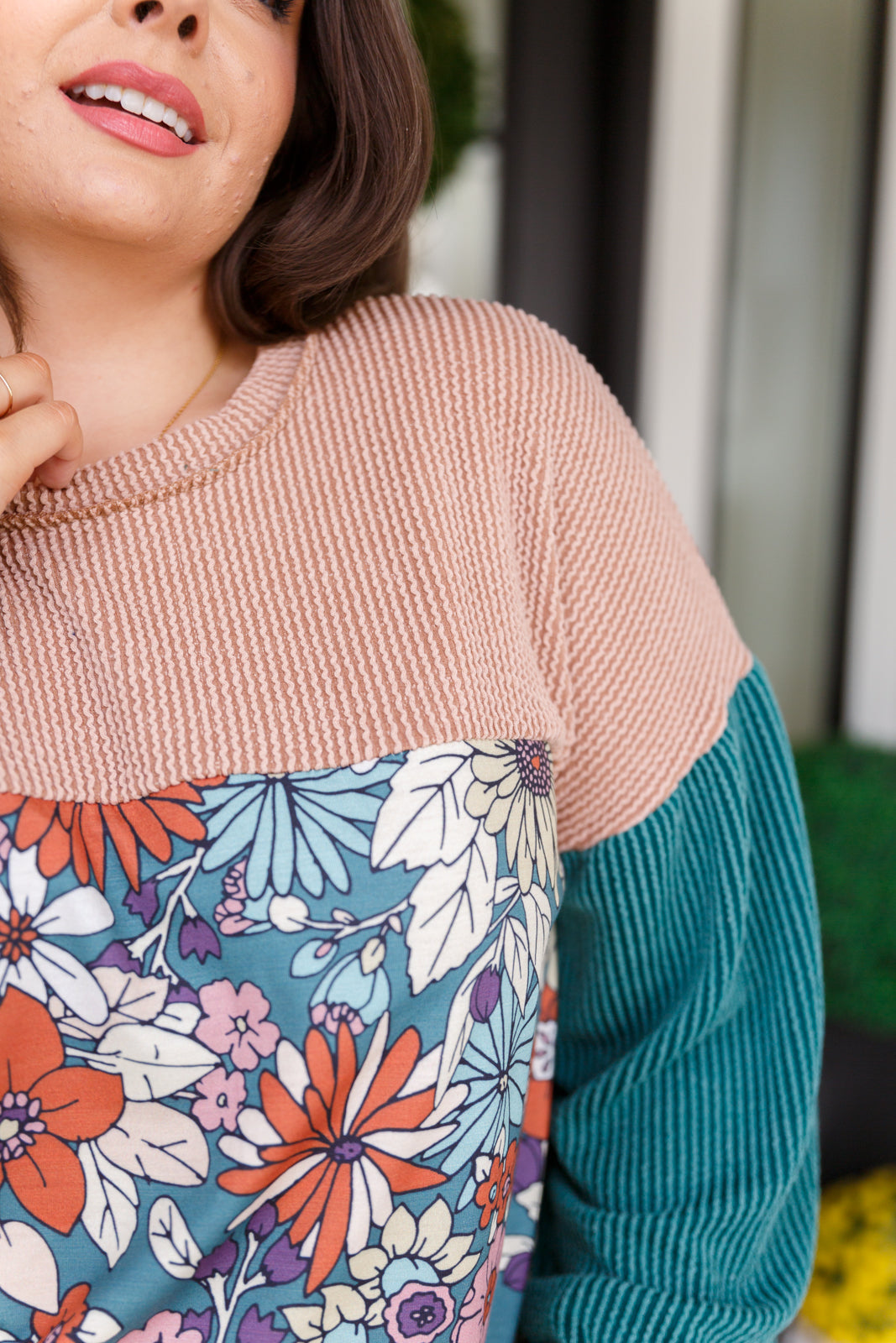 Retro and Ribbed Floral Color Block Top - Lavish Fix