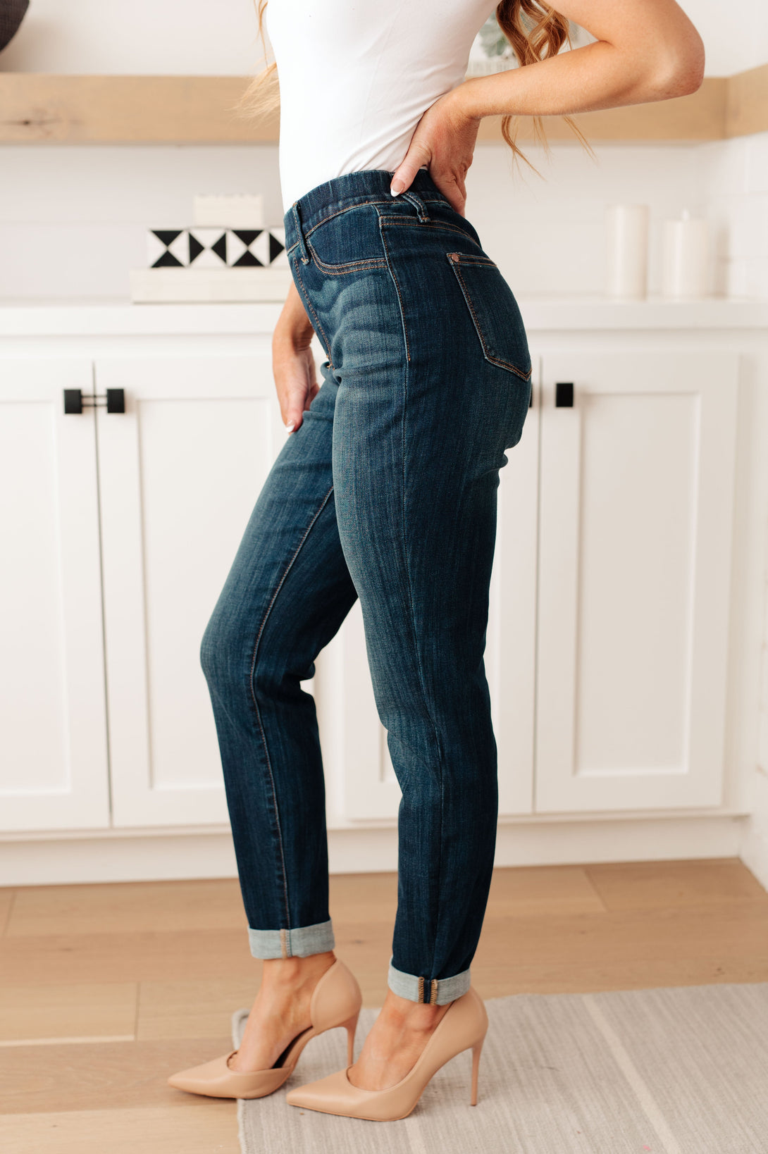 Rowena High Rise Pull On Double Cuff Slim Jeans - Lavish Fix