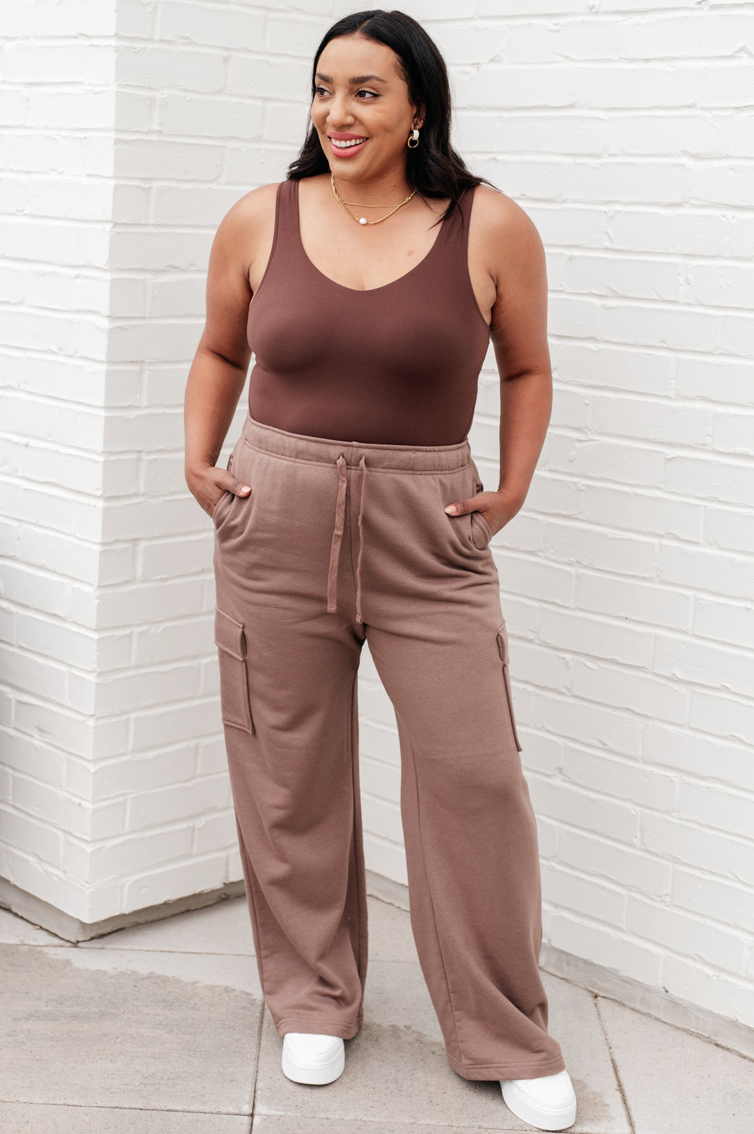 Run, Don't Walk Cargo Sweatpants in Smokey Brown - Lavish Fix