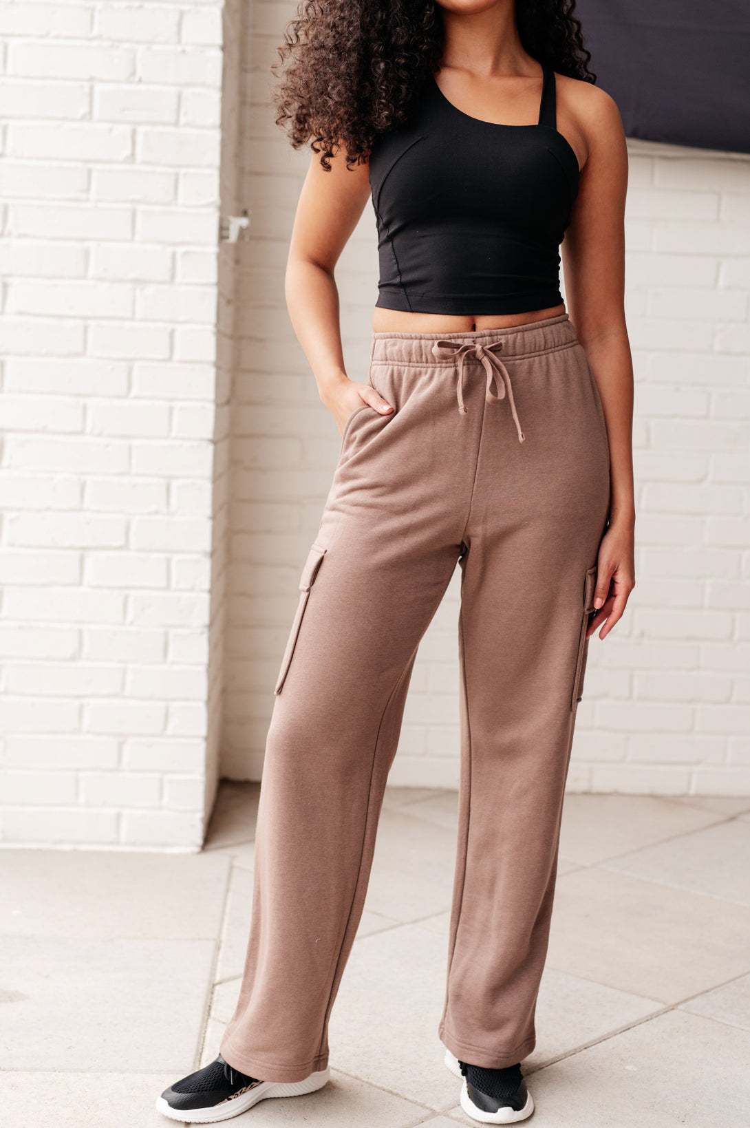 Run, Don't Walk Cargo Sweatpants in Smokey Brown - Lavish Fix