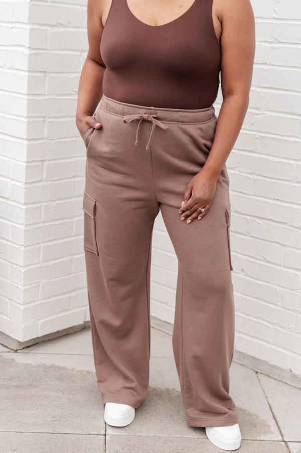 Run, Don't Walk Cargo Sweatpants in Smokey Brown - Lavish Fix