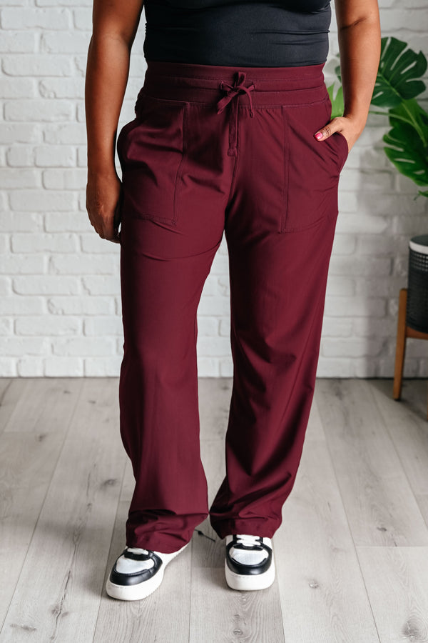 Runner's High Drawstring Joggers in Red Merlot - Lavish Fix