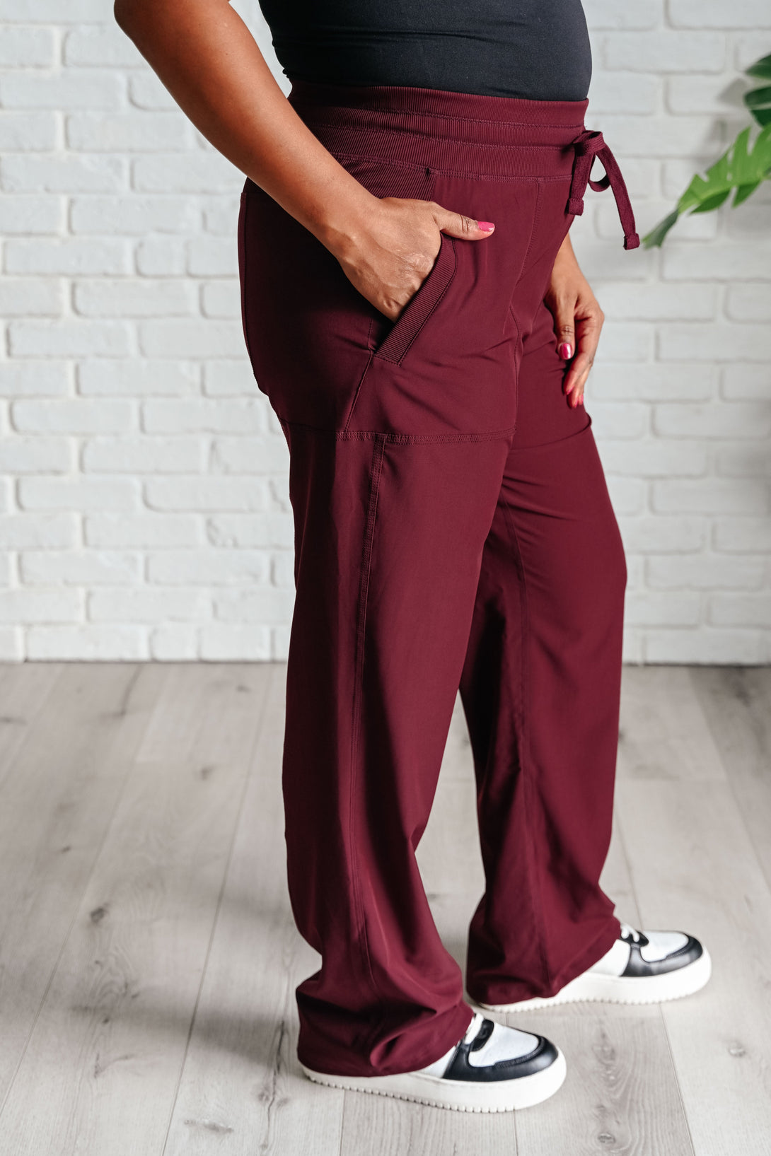 Runner's High Drawstring Joggers in Red Merlot - Lavish Fix