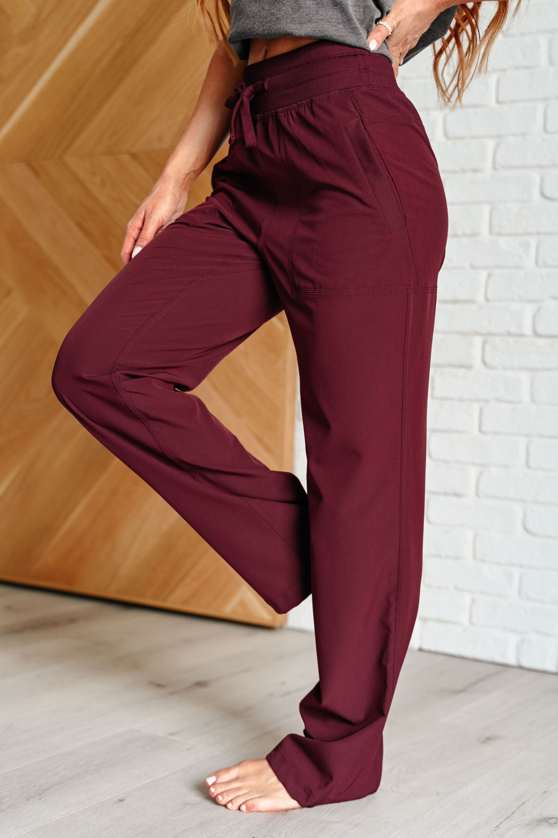 Runner's High Drawstring Joggers in Red Merlot - Lavish Fix