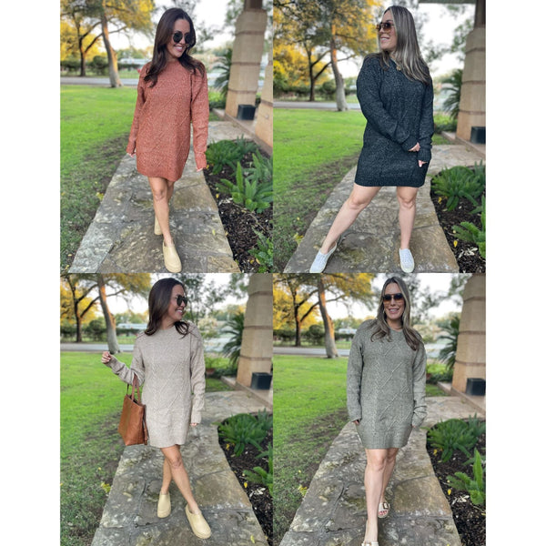 PREORDER: So Delightful Cable Knit Sweater Dress in Four Colors