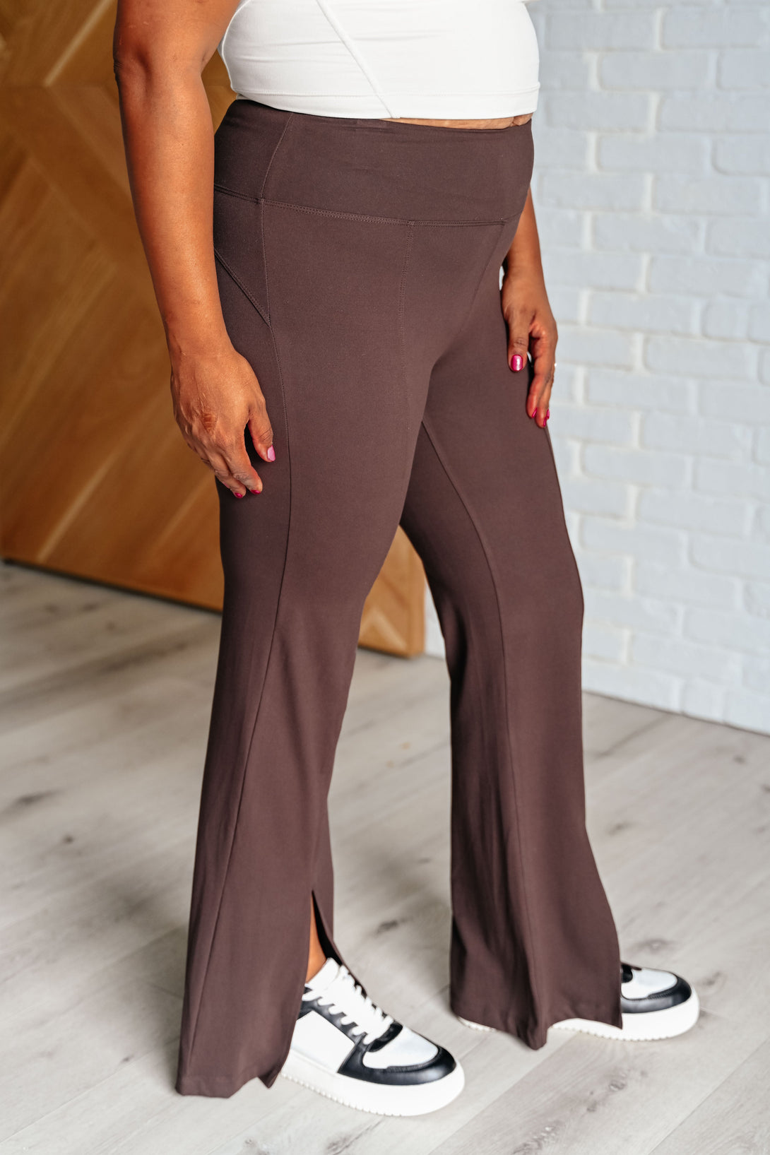 Stamina Stride Flare Leggings in Espresso - Lavish Fix