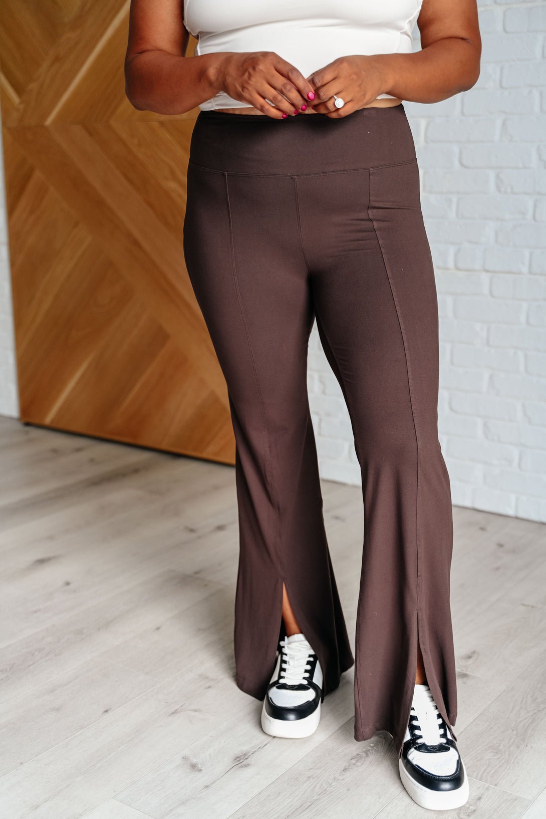 Stamina Stride Flare Leggings in Espresso - Lavish Fix