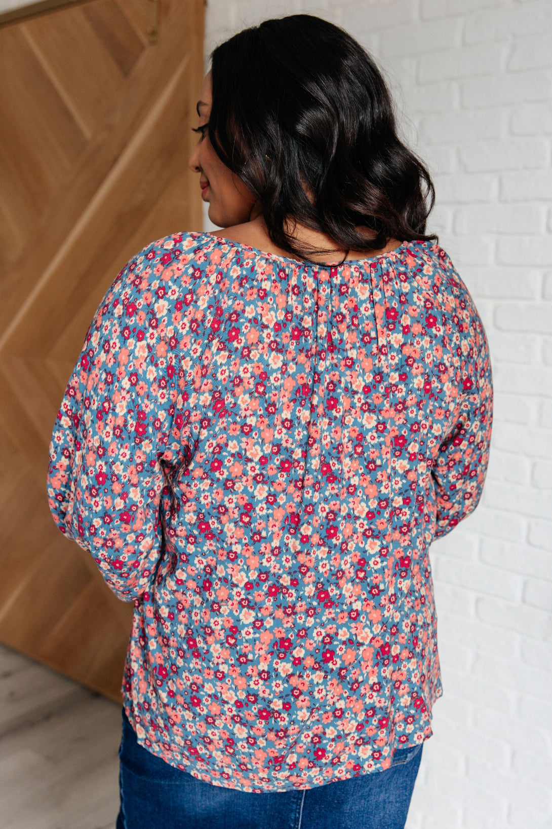 Sunday Brunch Blouse in Denim Floral - Lavish Fix