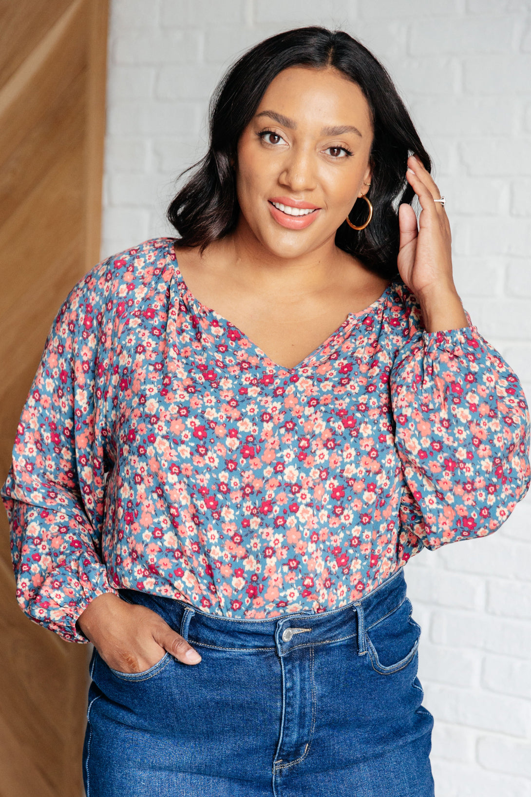 Sunday Brunch Blouse in Denim Floral - Lavish Fix