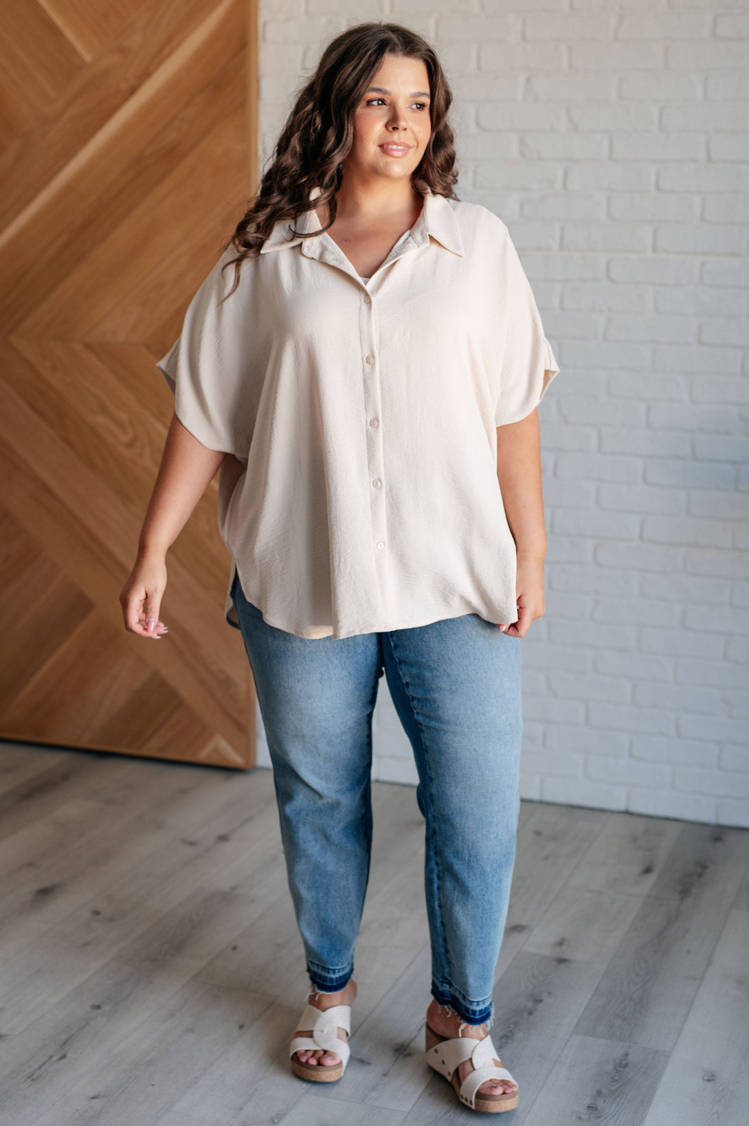 Sweet Simplicity Button Down Blouse in Oatmeal - Lavish Fix