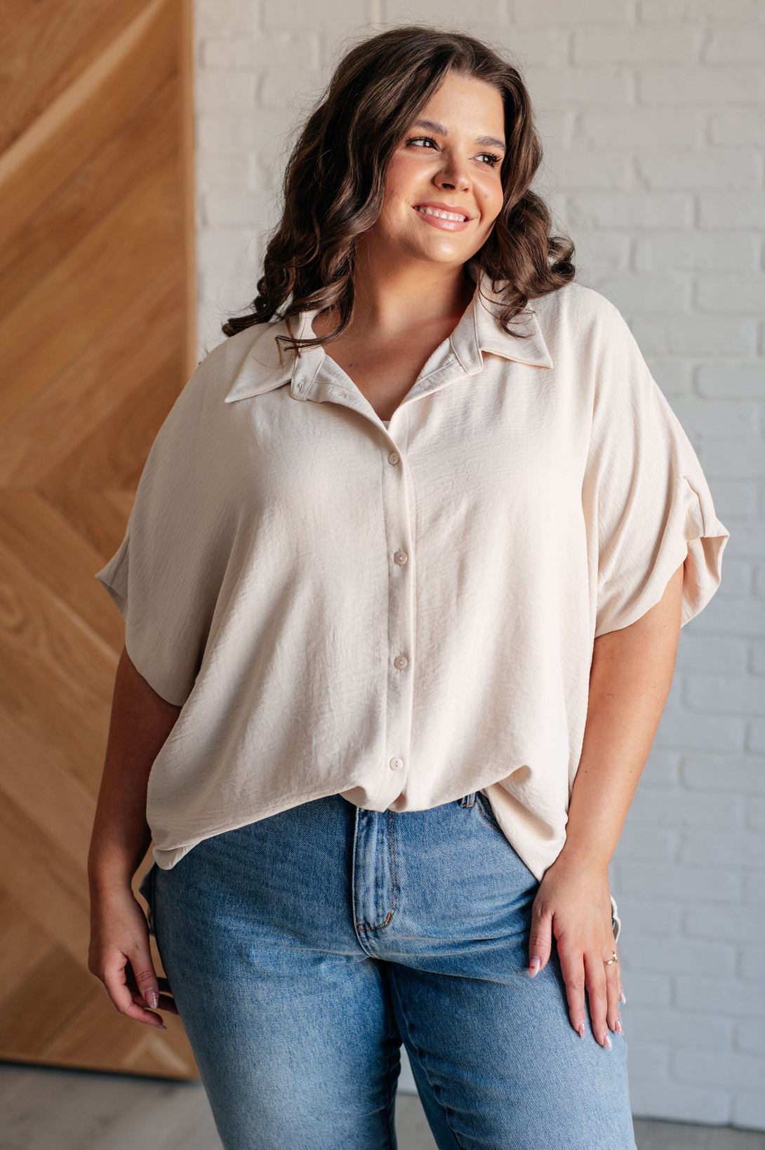 Sweet Simplicity Button Down Blouse in Oatmeal - Lavish Fix