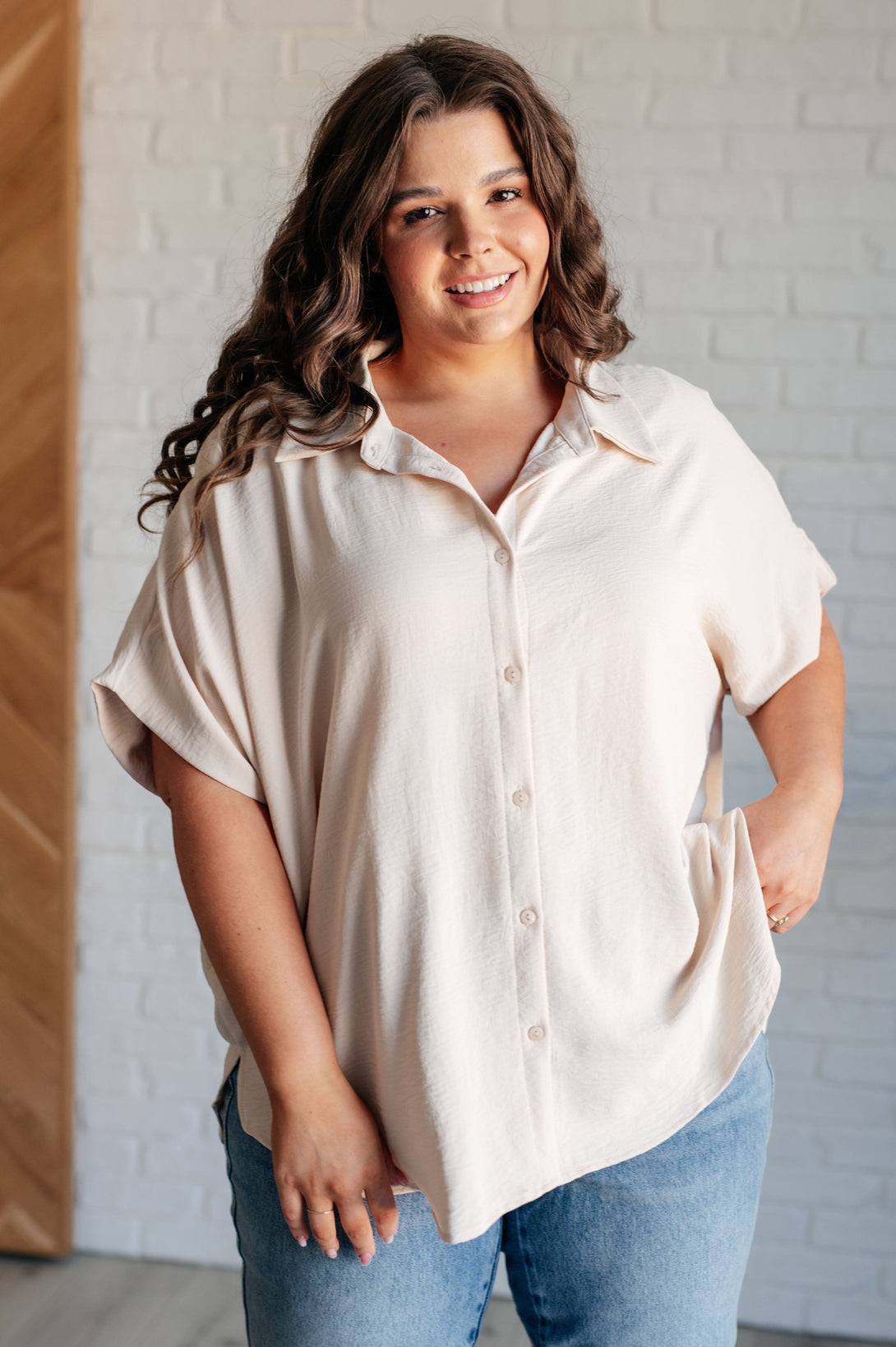 Sweet Simplicity Button Down Blouse in Oatmeal - Lavish Fix